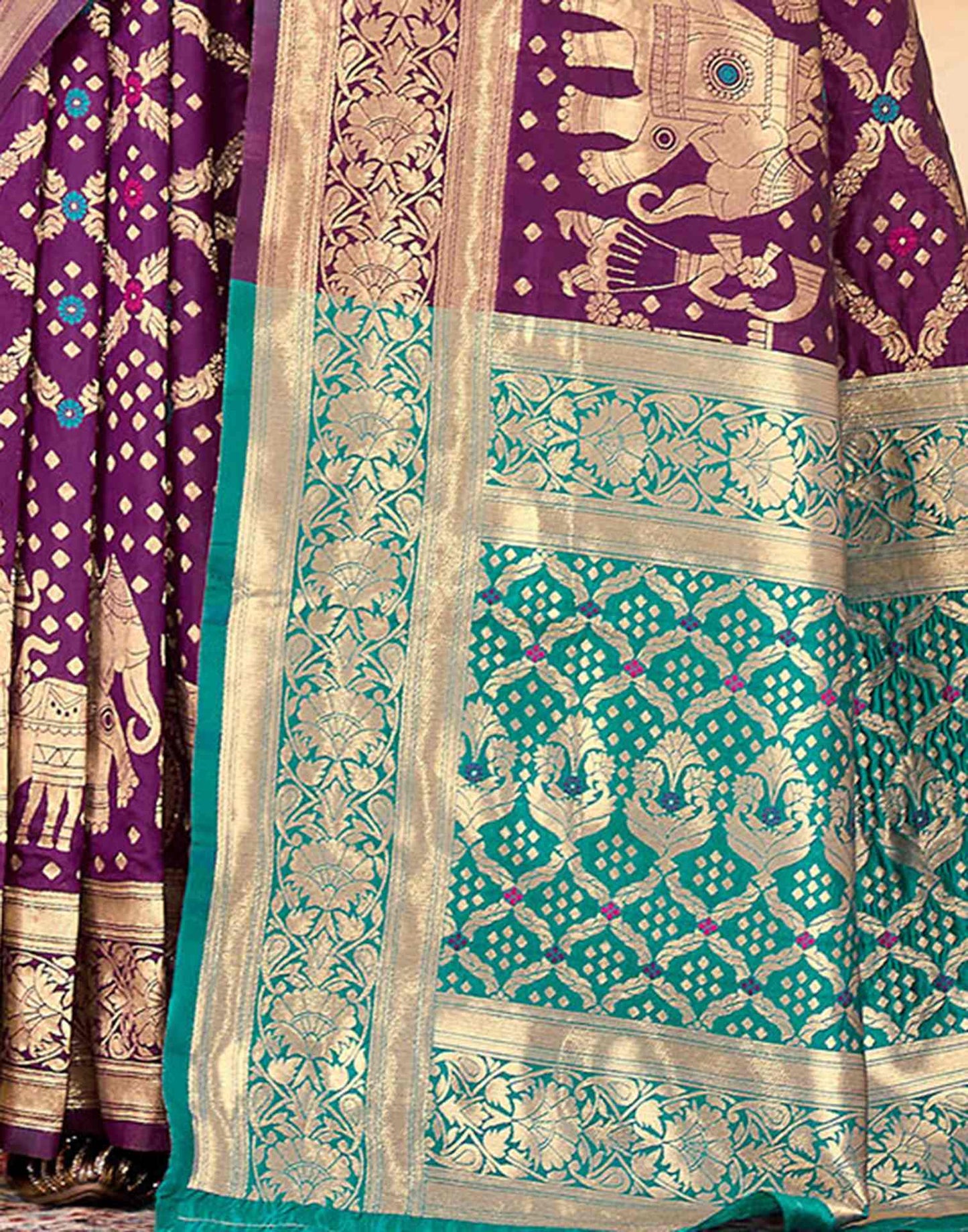 Regal Amethyst Teal Banarasi Silk Saree