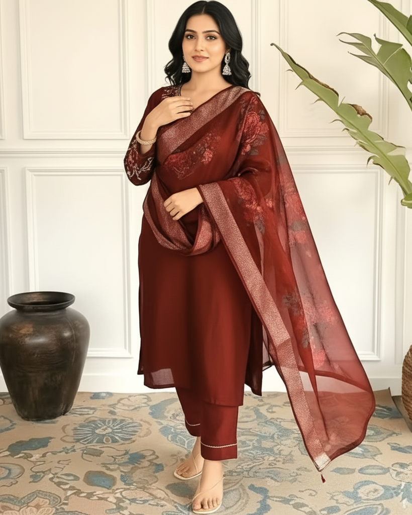 Regal Ruby Blossom Kurta Set