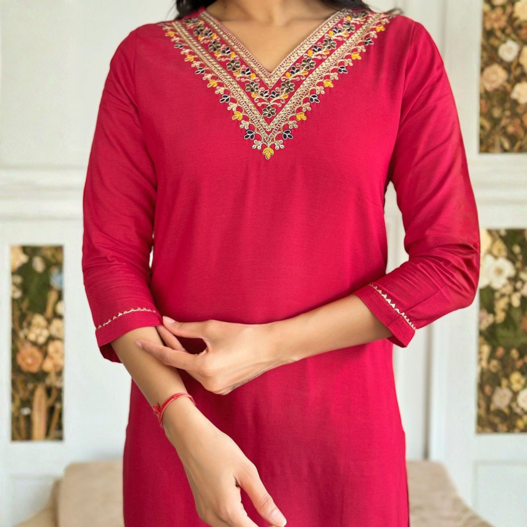 Crimson Royale Embellished Kurta Set