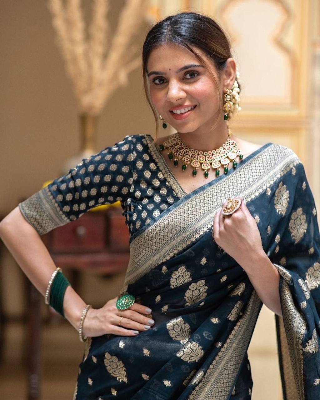 Blue Luxury Jacquard Weave Saree with Stunning Rich Pallu