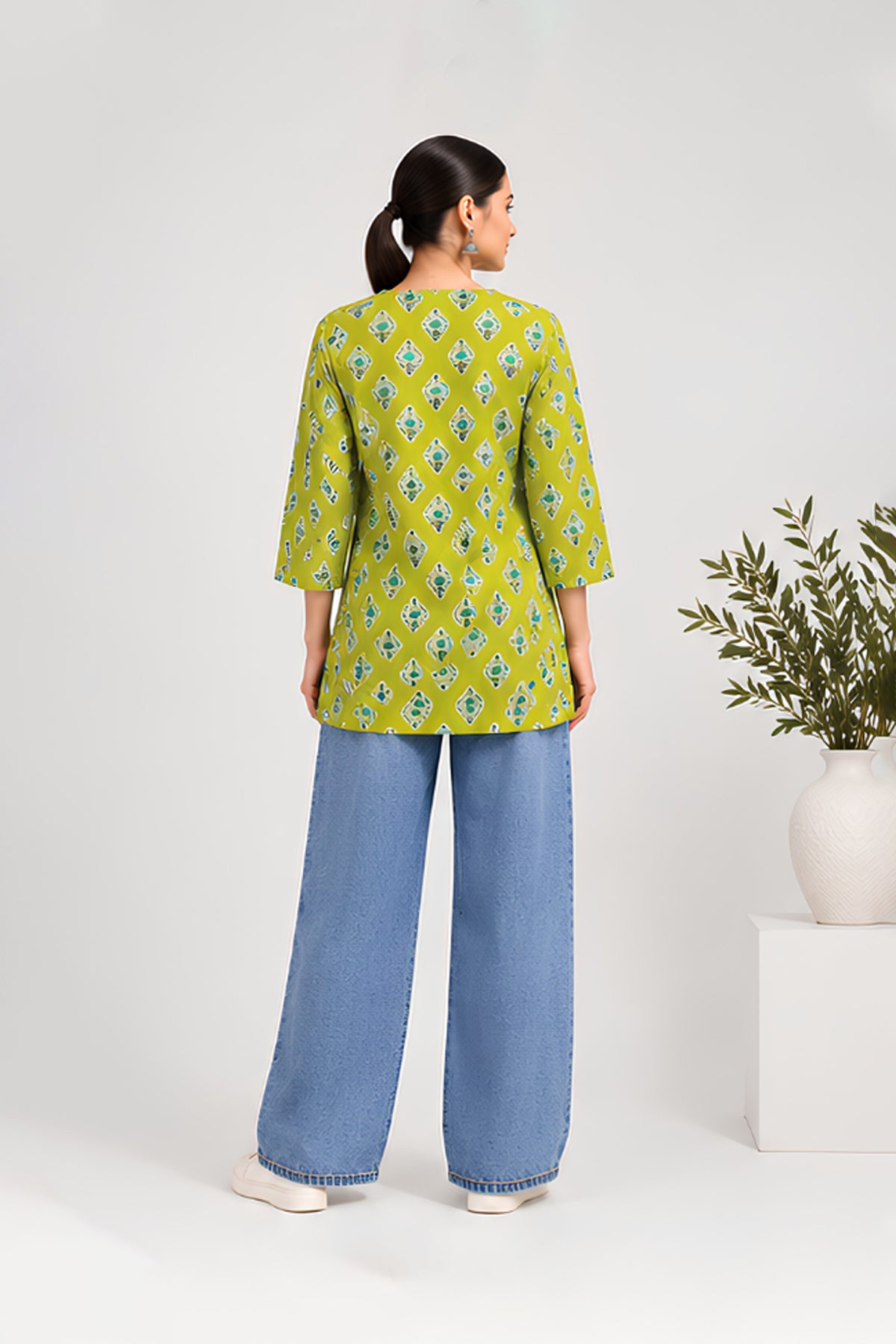 Pistachi Lime Green Cotton Printed Top