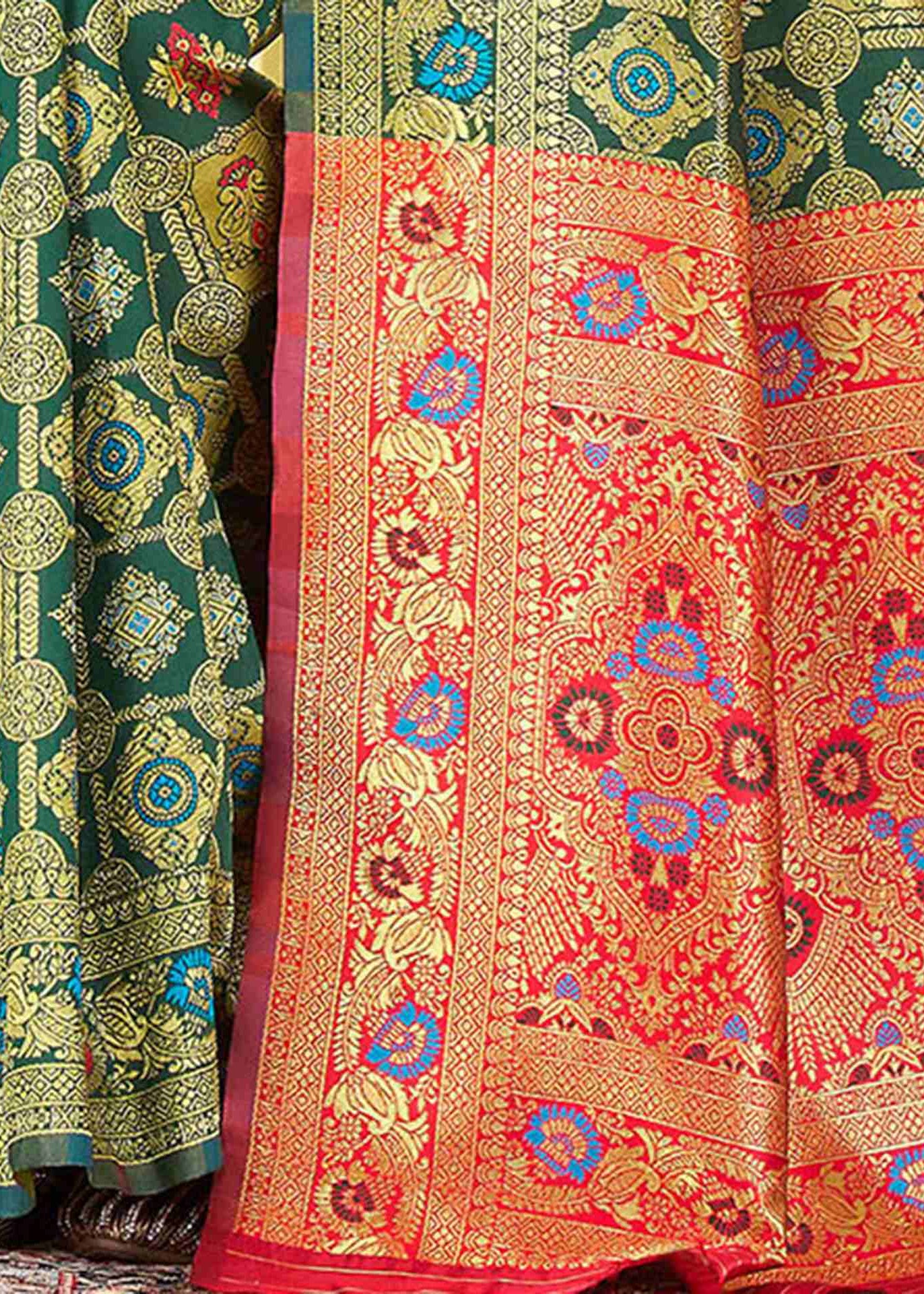 Elegant Bottle Green Banarasi Silk Saree with Rich Red Zari Pallu
