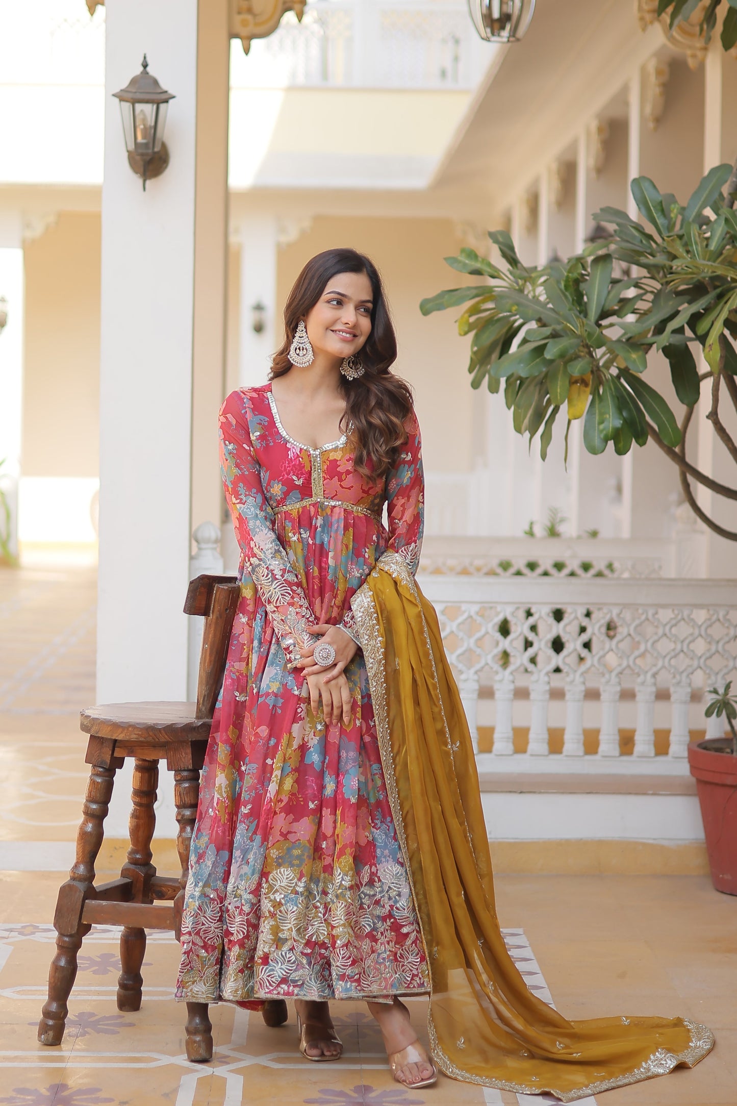 LIGHT PINK DIGITAL PRINTED RUSSIAN SILK WITH EMBROIDERY ZARI SEQUINS-WORK GOWN
