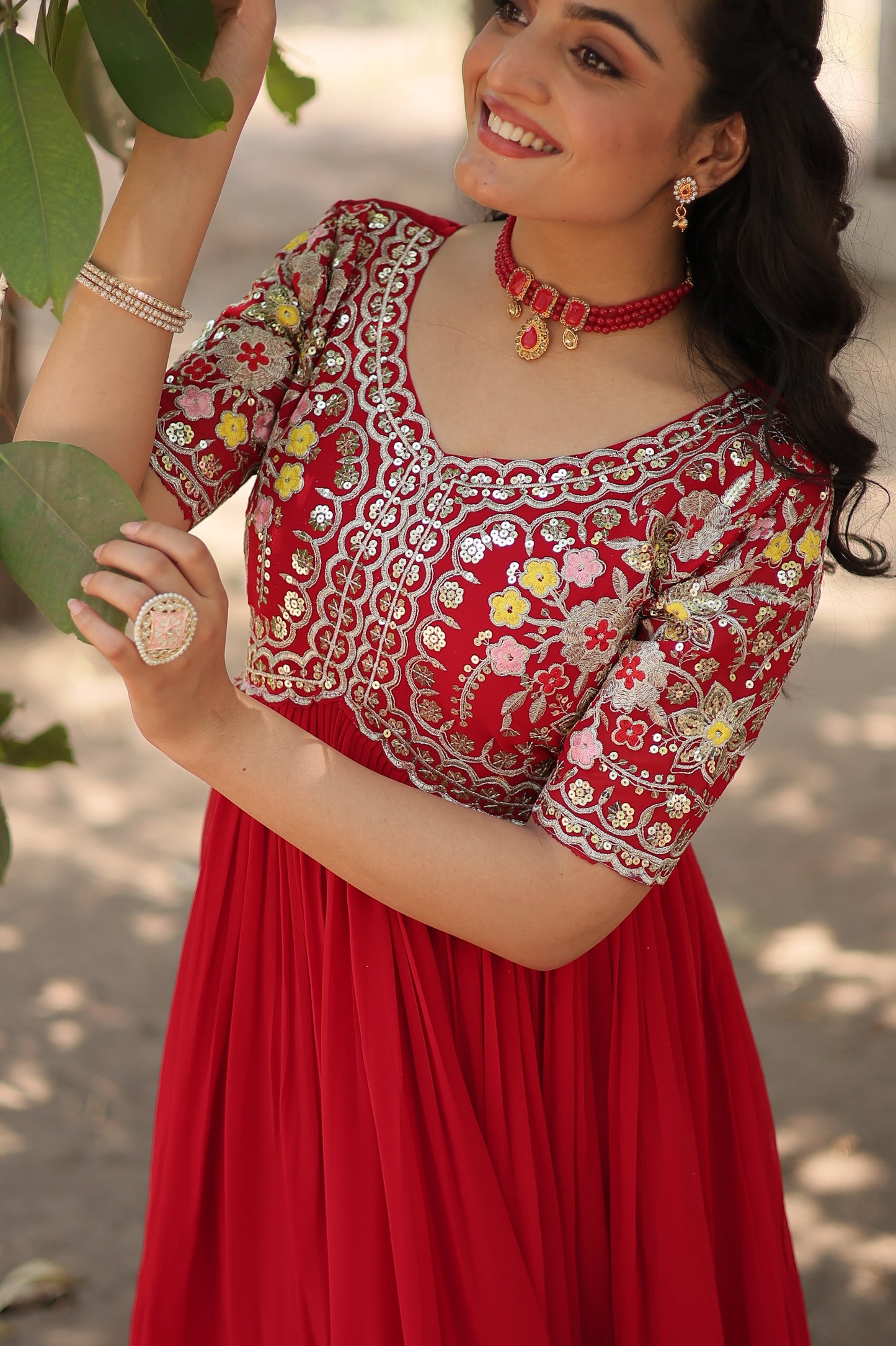PINK FAUX BLOOMING WITH EMBROIDERY ZARI SEQUINS-WORK GOWN