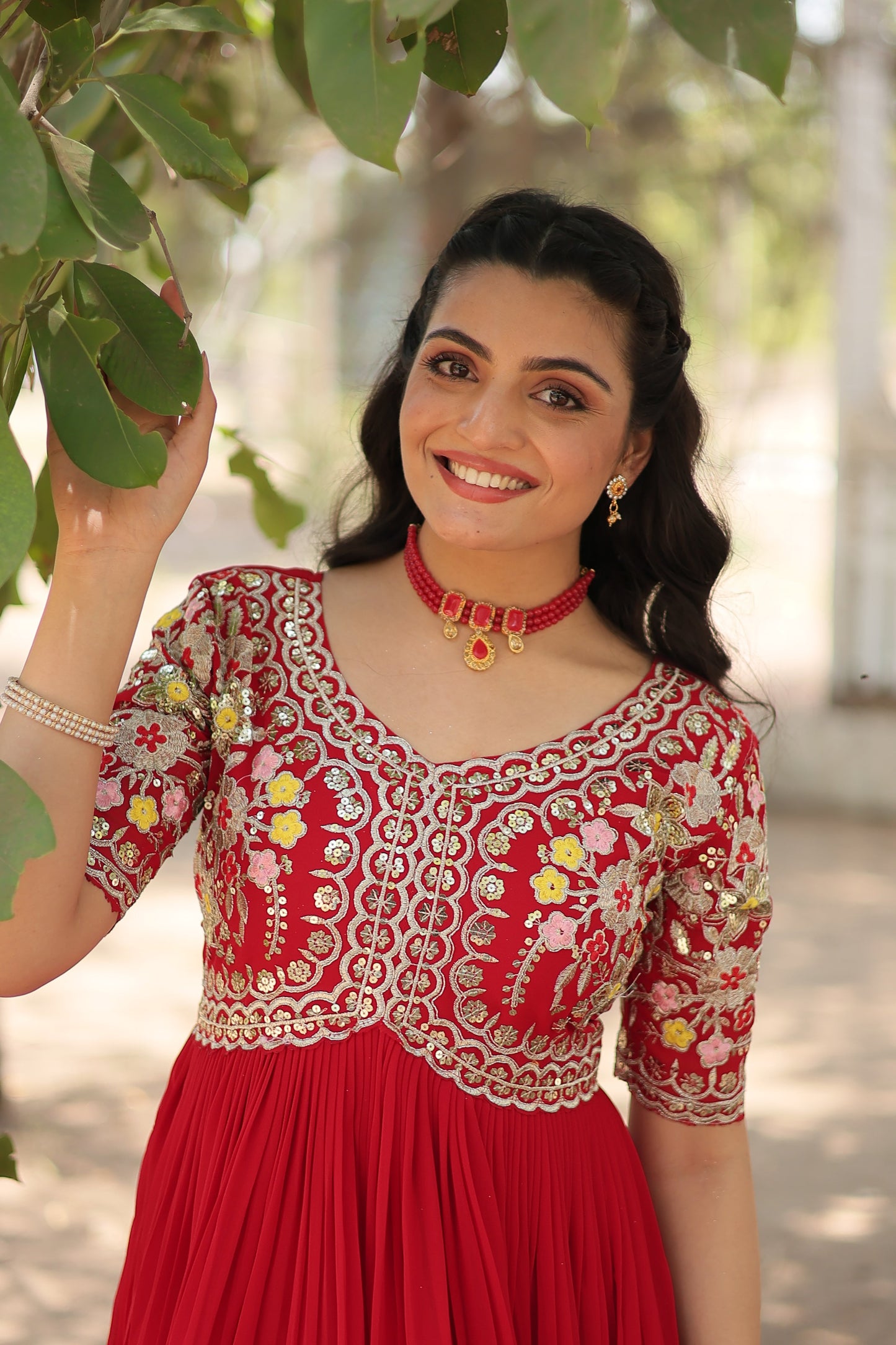 PINK FAUX BLOOMING WITH EMBROIDERY ZARI SEQUINS-WORK GOWN