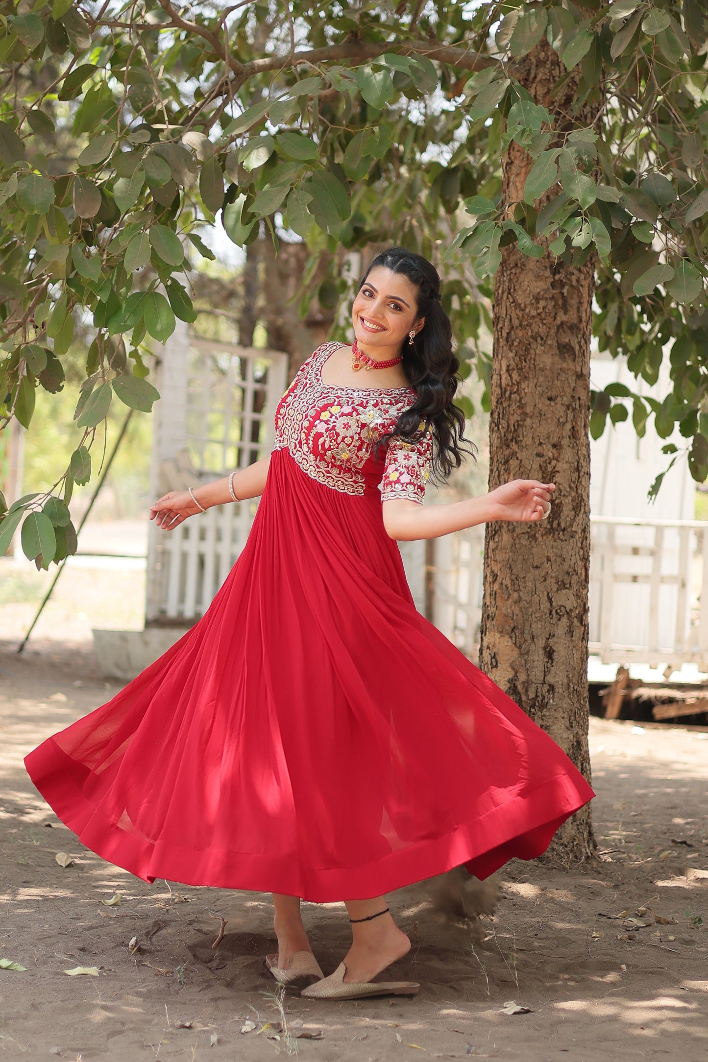 PINK FAUX BLOOMING WITH EMBROIDERY ZARI SEQUINS-WORK GOWN