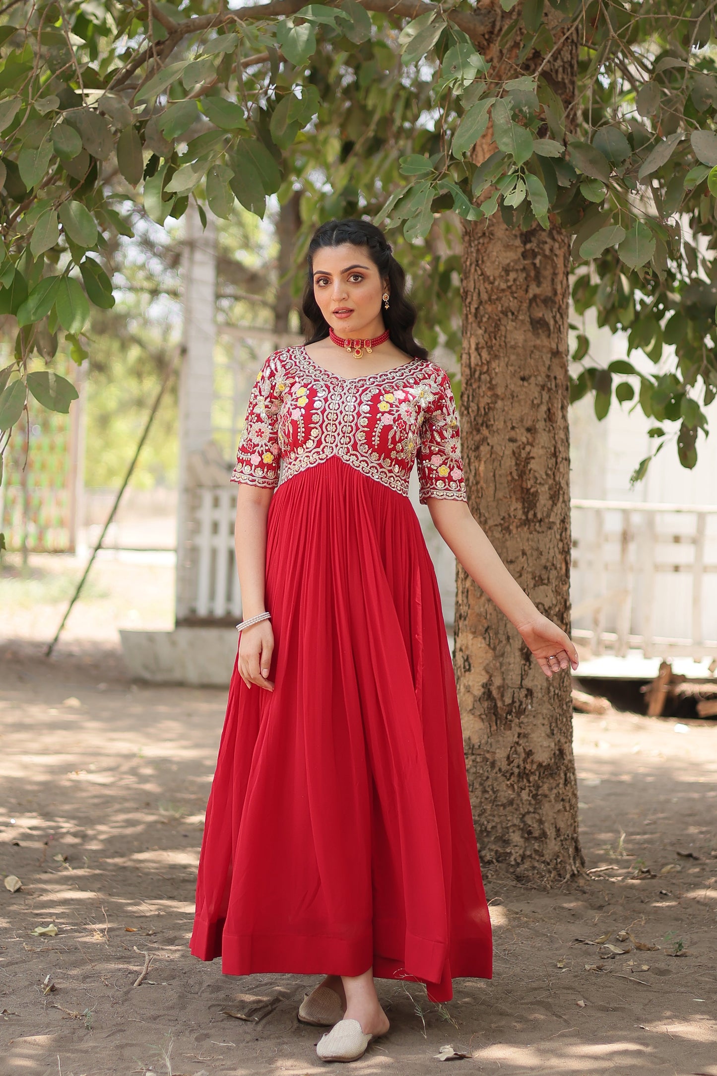PINK FAUX BLOOMING WITH EMBROIDERY ZARI SEQUINS-WORK GOWN