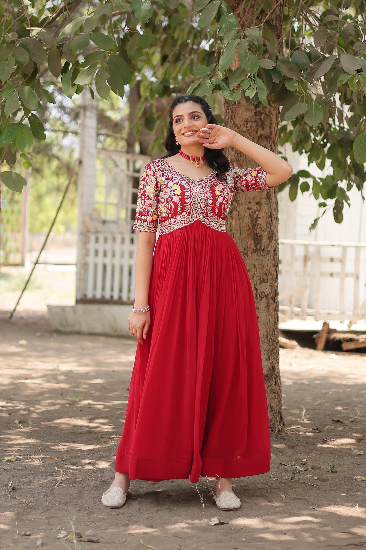 PINK FAUX BLOOMING WITH EMBROIDERY ZARI SEQUINS-WORK GOWN