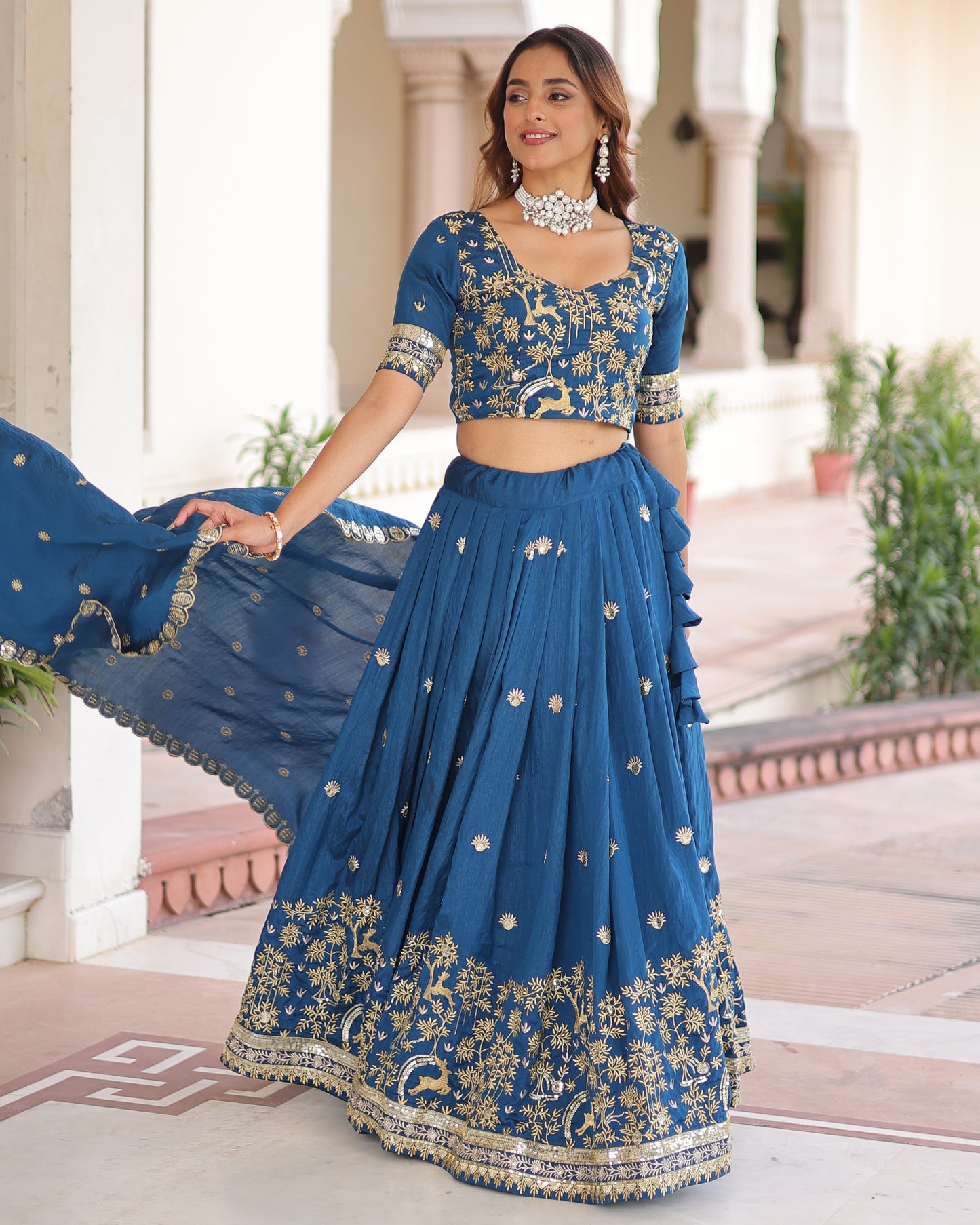 Peacock Blue Embroidered Bridal Lehenga Set