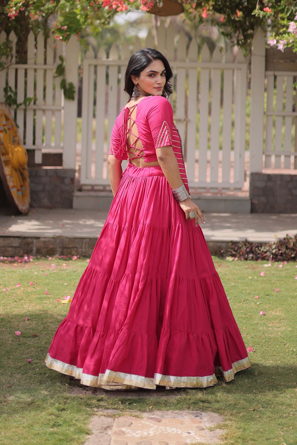 Savitri Kutchi Pink Kora Cotton Lehenga Set