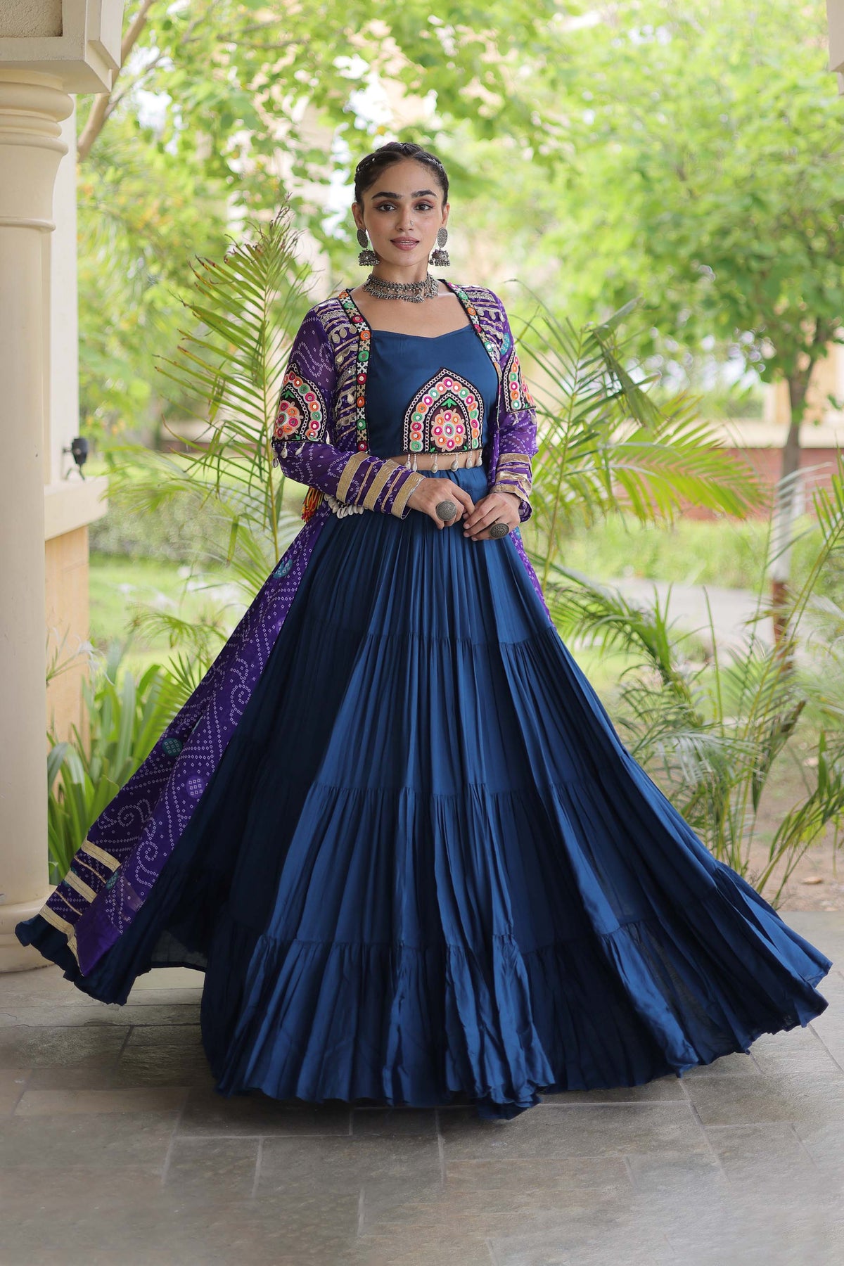 Kutchika Bandhani Purple Rayon Lehenga Set