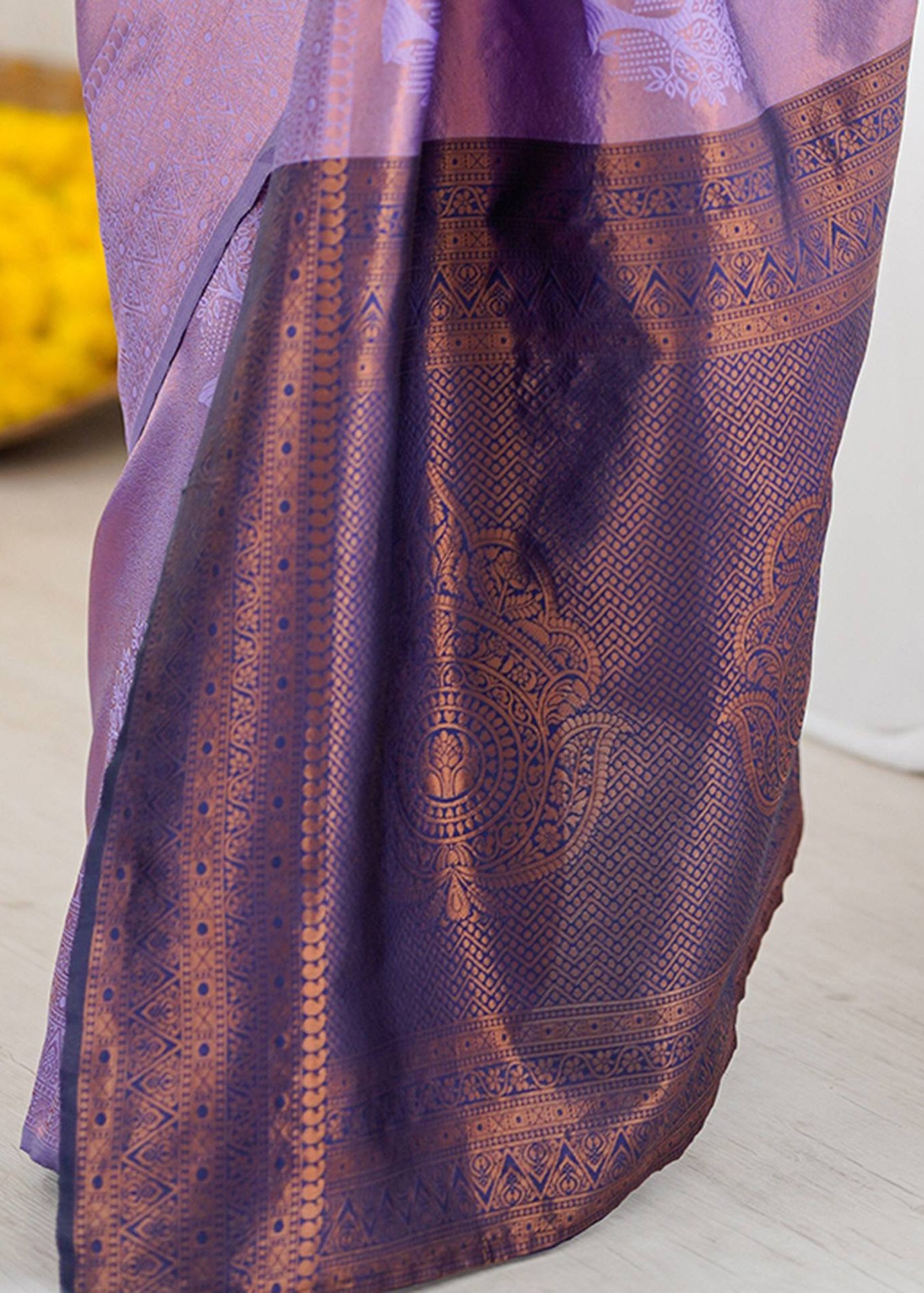 Product Title Lavender Copper Zari Woven Silk Saree