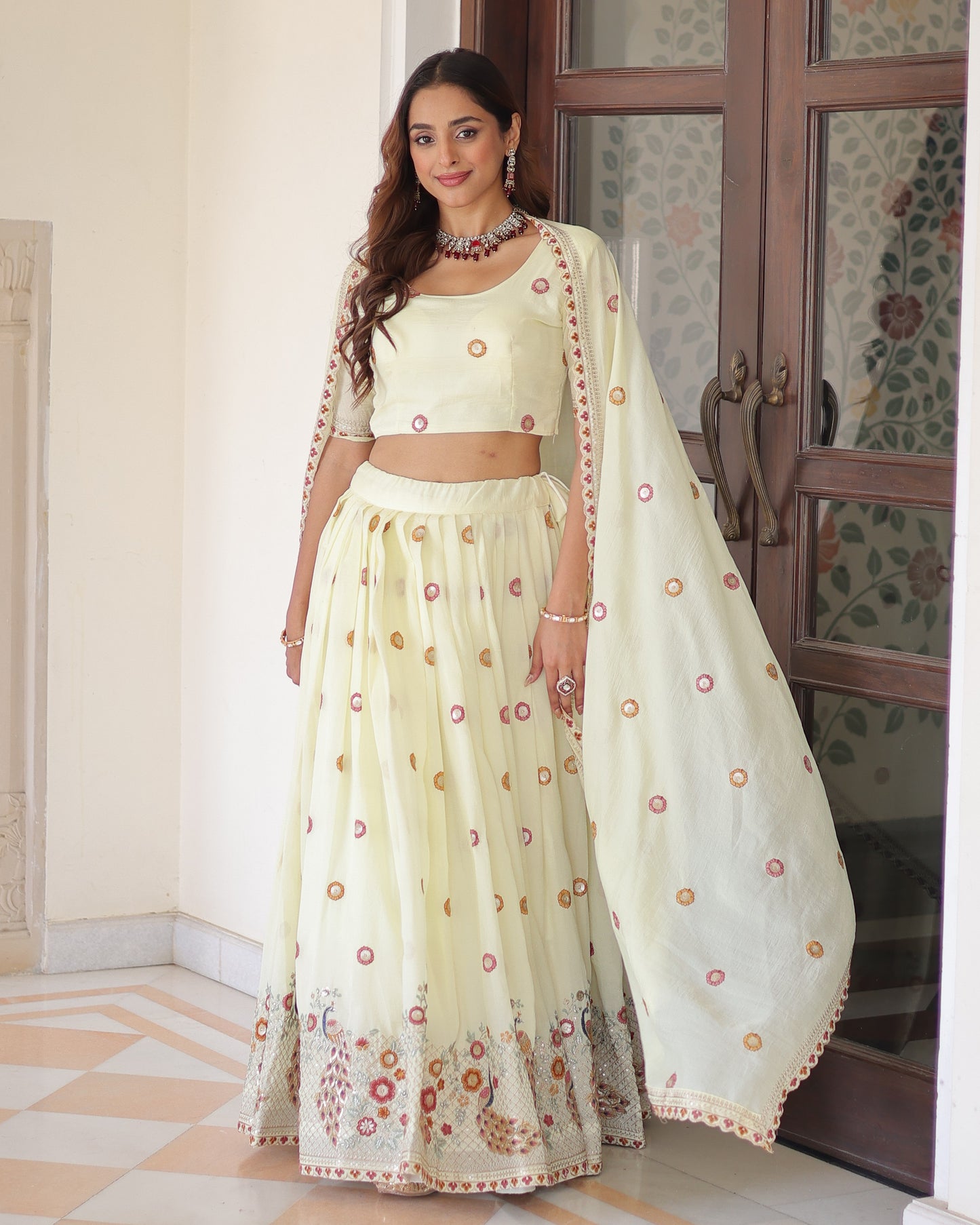 Mayuri Blossom Lime Embroidered Lehenga Set