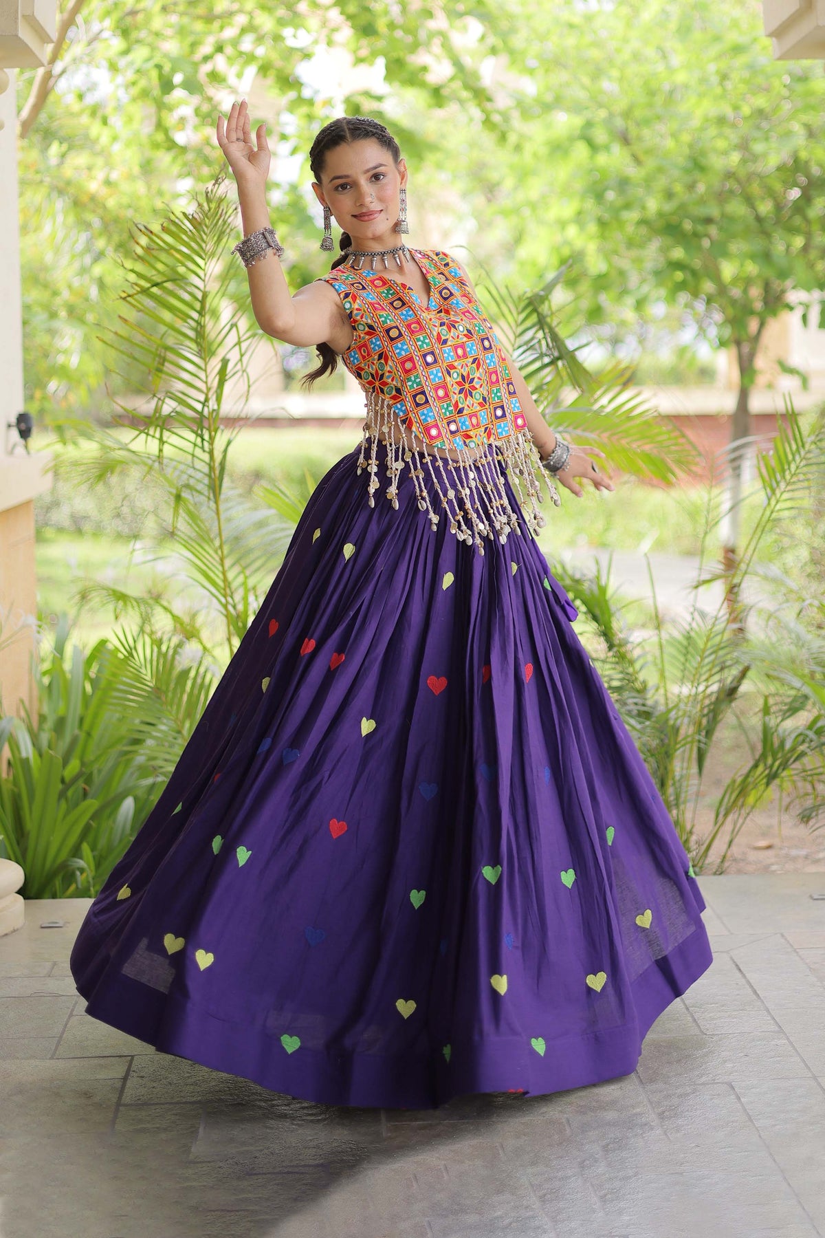 Prem Kutchi Purple Kora Cotton Lehenga Set