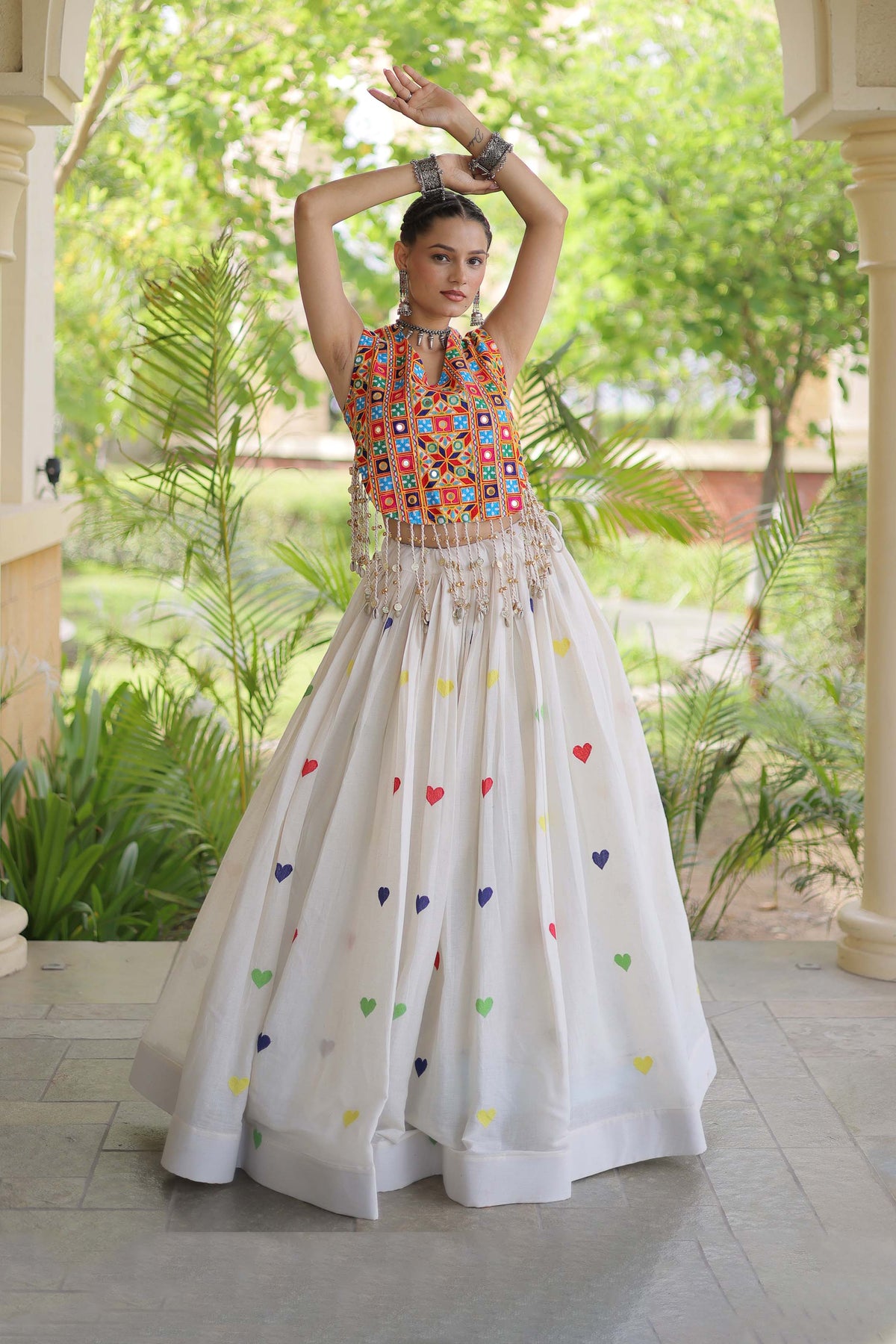 Prem Kutchi White Kora Cotton Lehenga Set