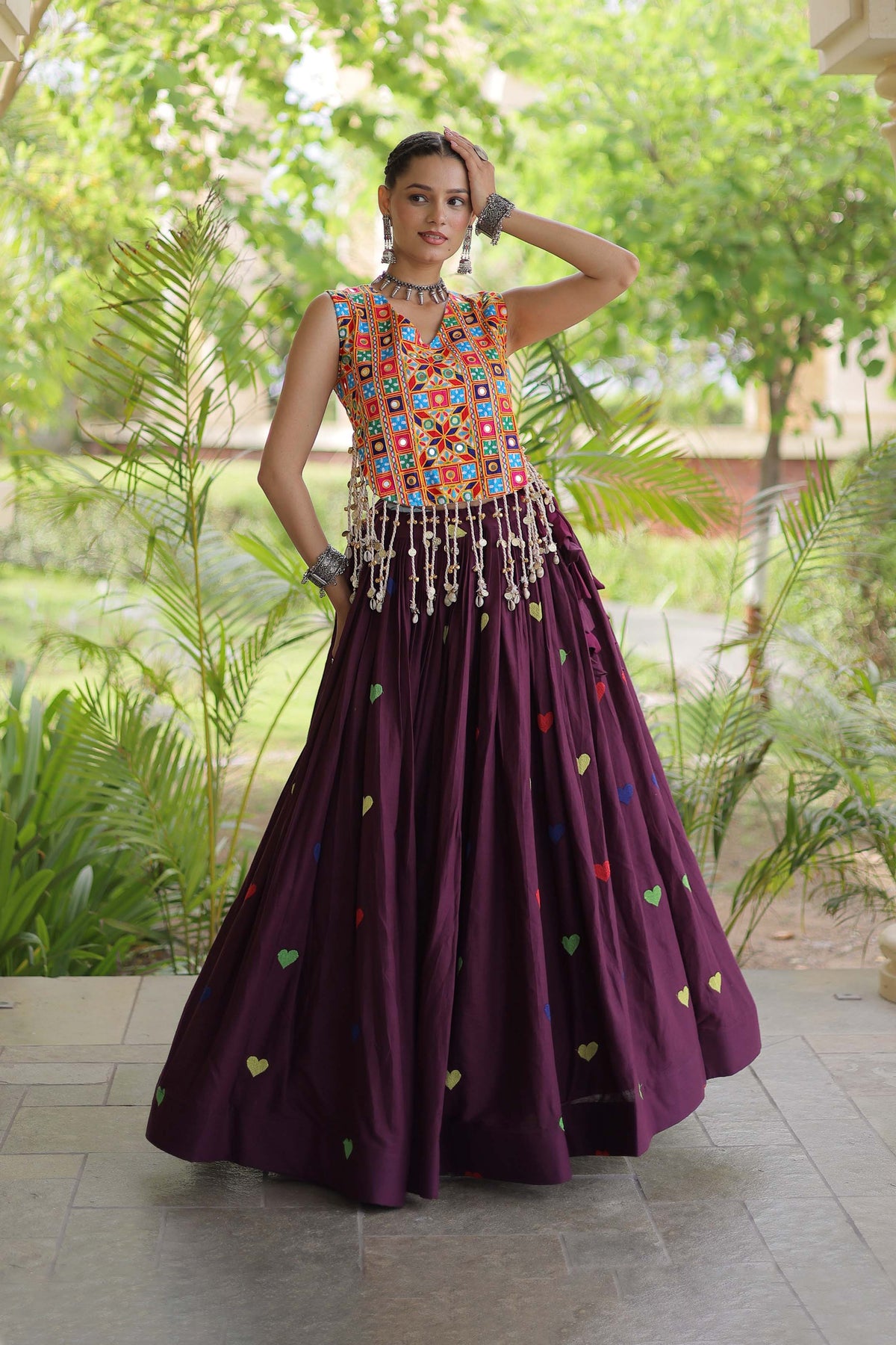 Prem Kutchi Wine Kora Cotton Lehenga Set