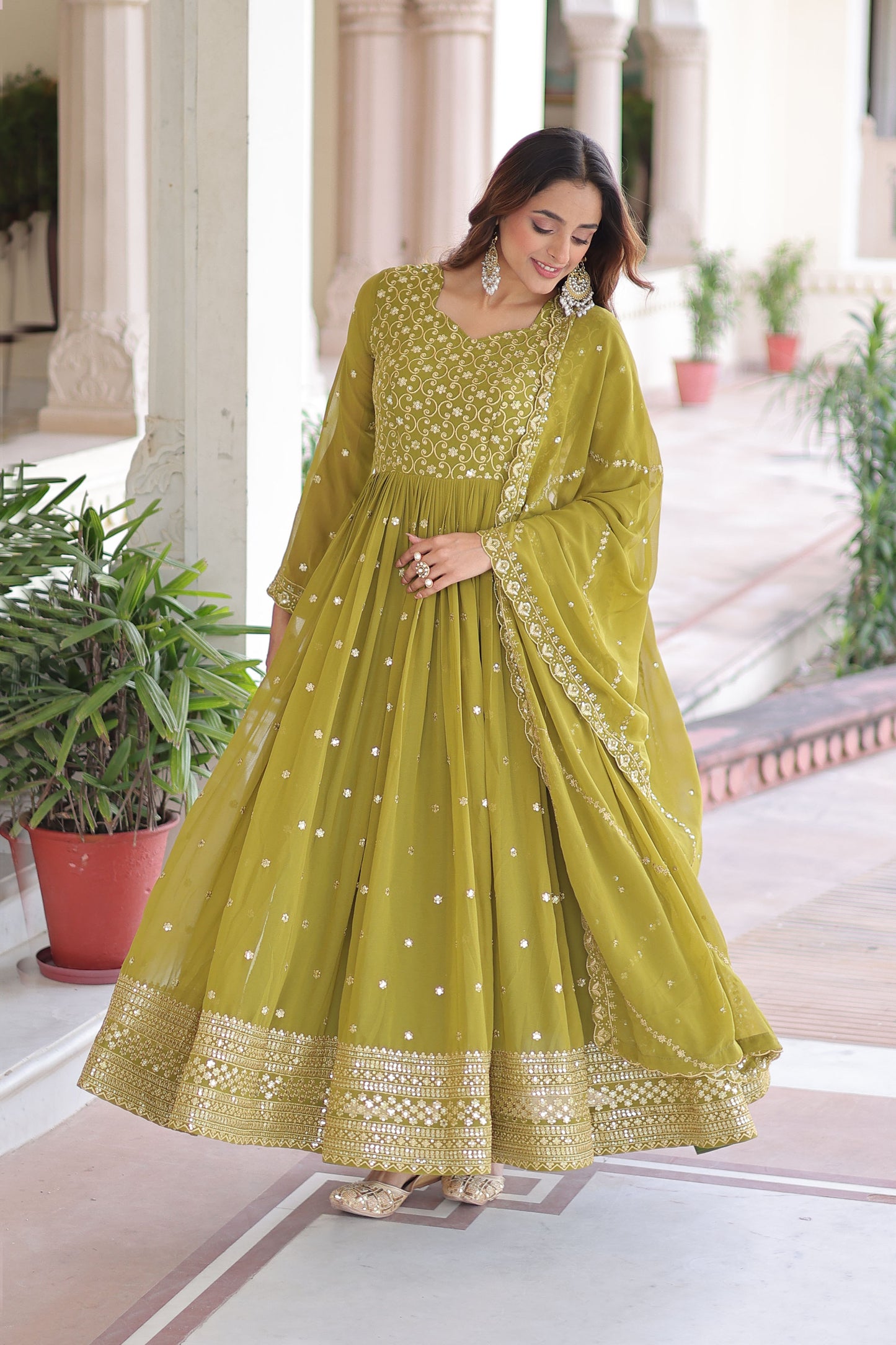 Vatsala Peridot Green Gown with Dupatta