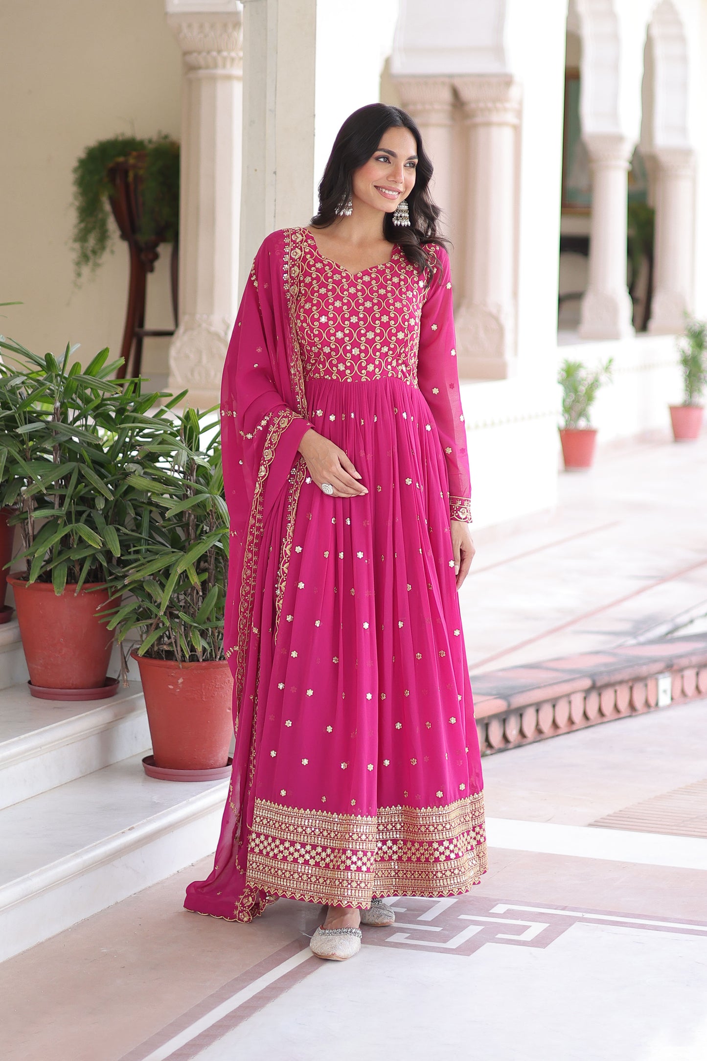 Arghwani Rani Pink Gown with Dupatta