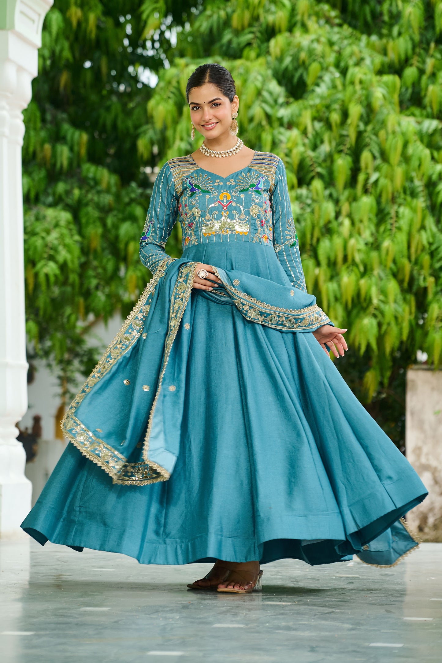 Mahveenah Teal Blue Gown with Dupatta