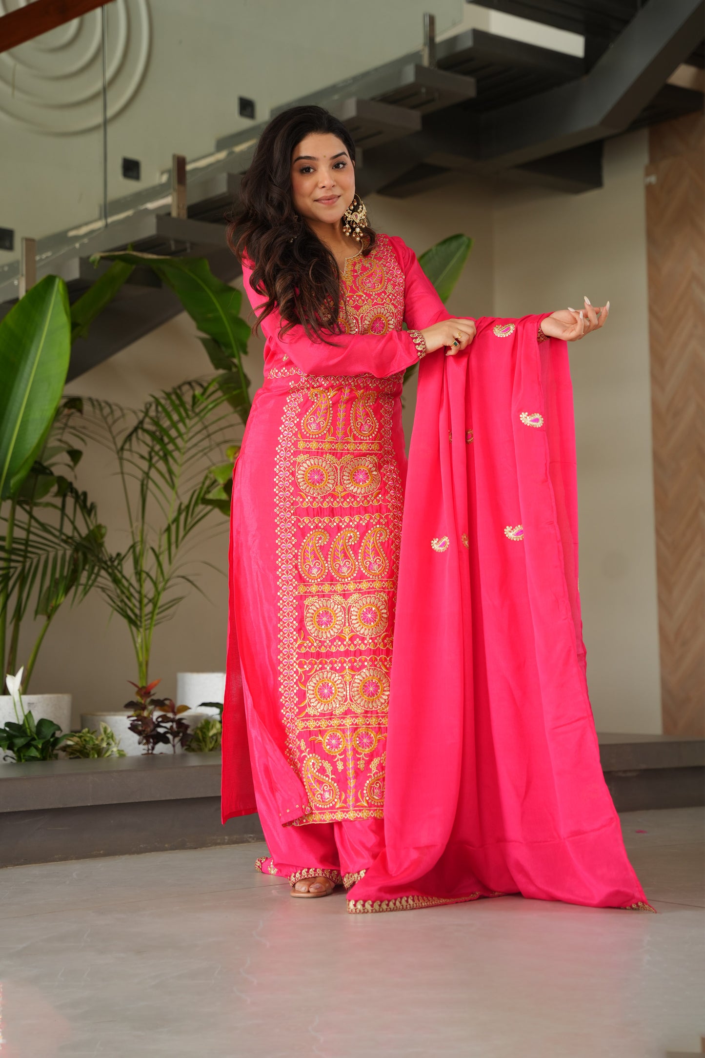 Gajri Pink Embroidered Kurta Set