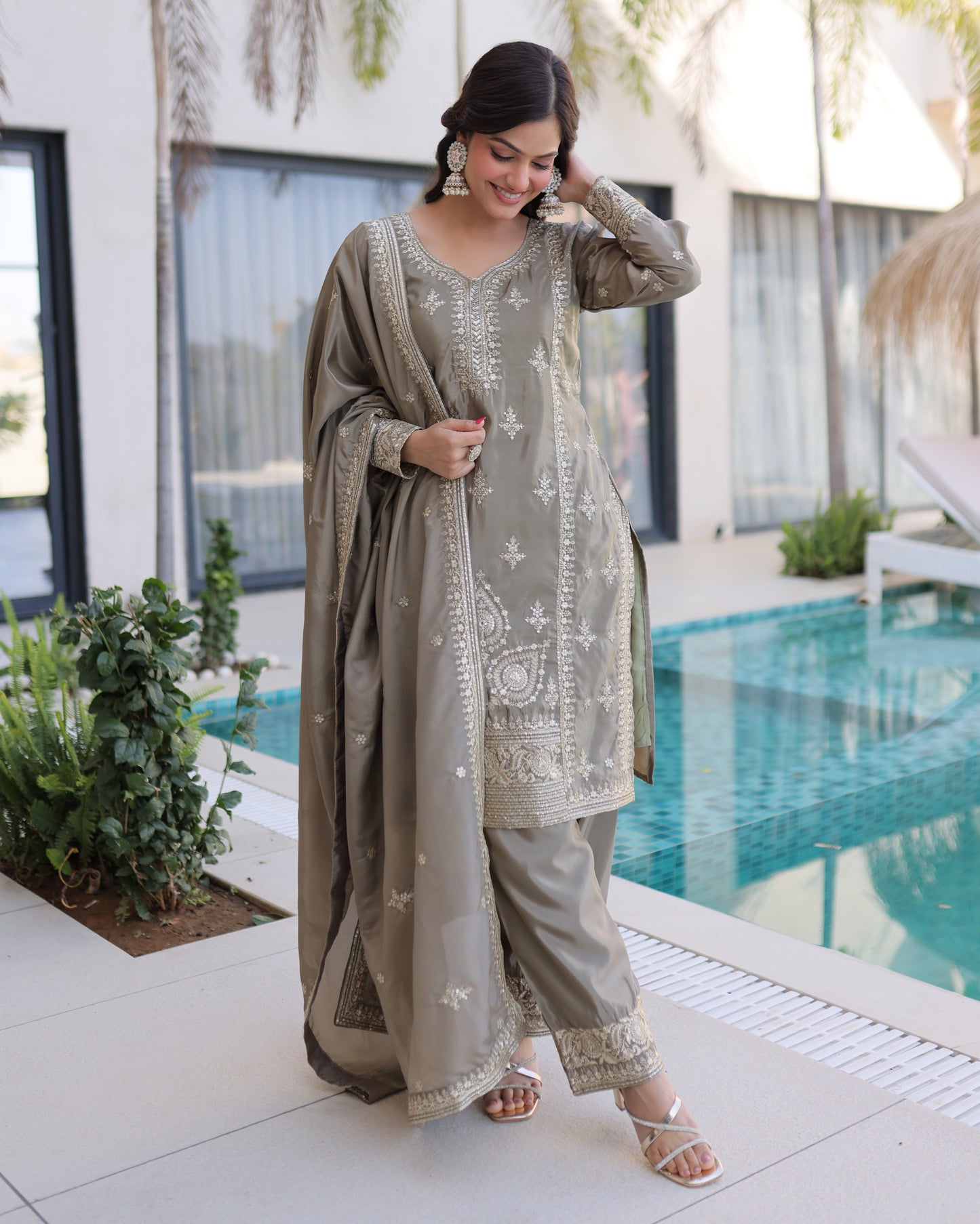 Beige Brilliance Gota Patti Kurta Set