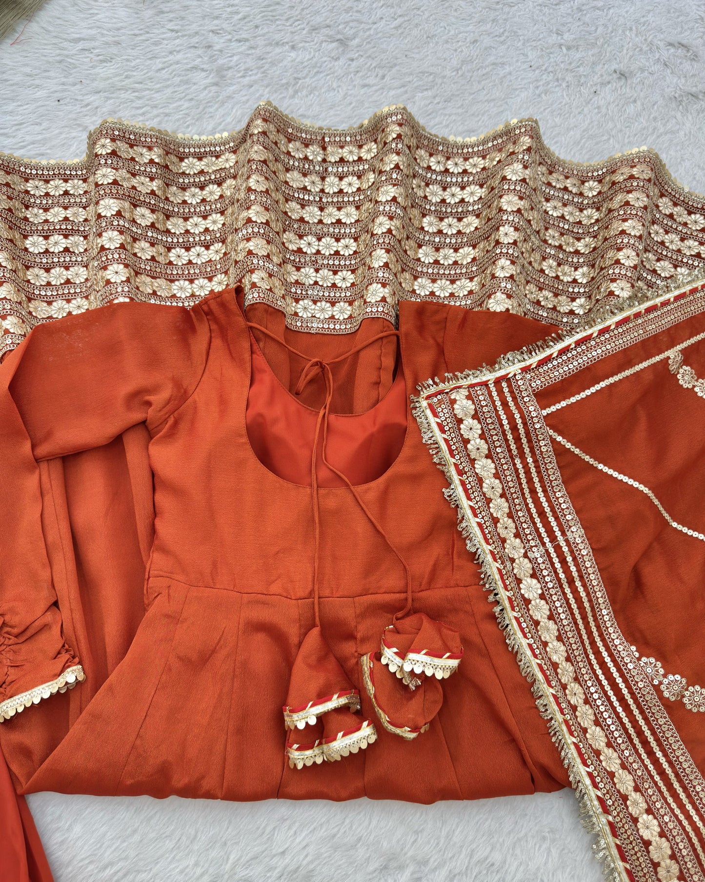 Rust Orange Flared Anarkali Set