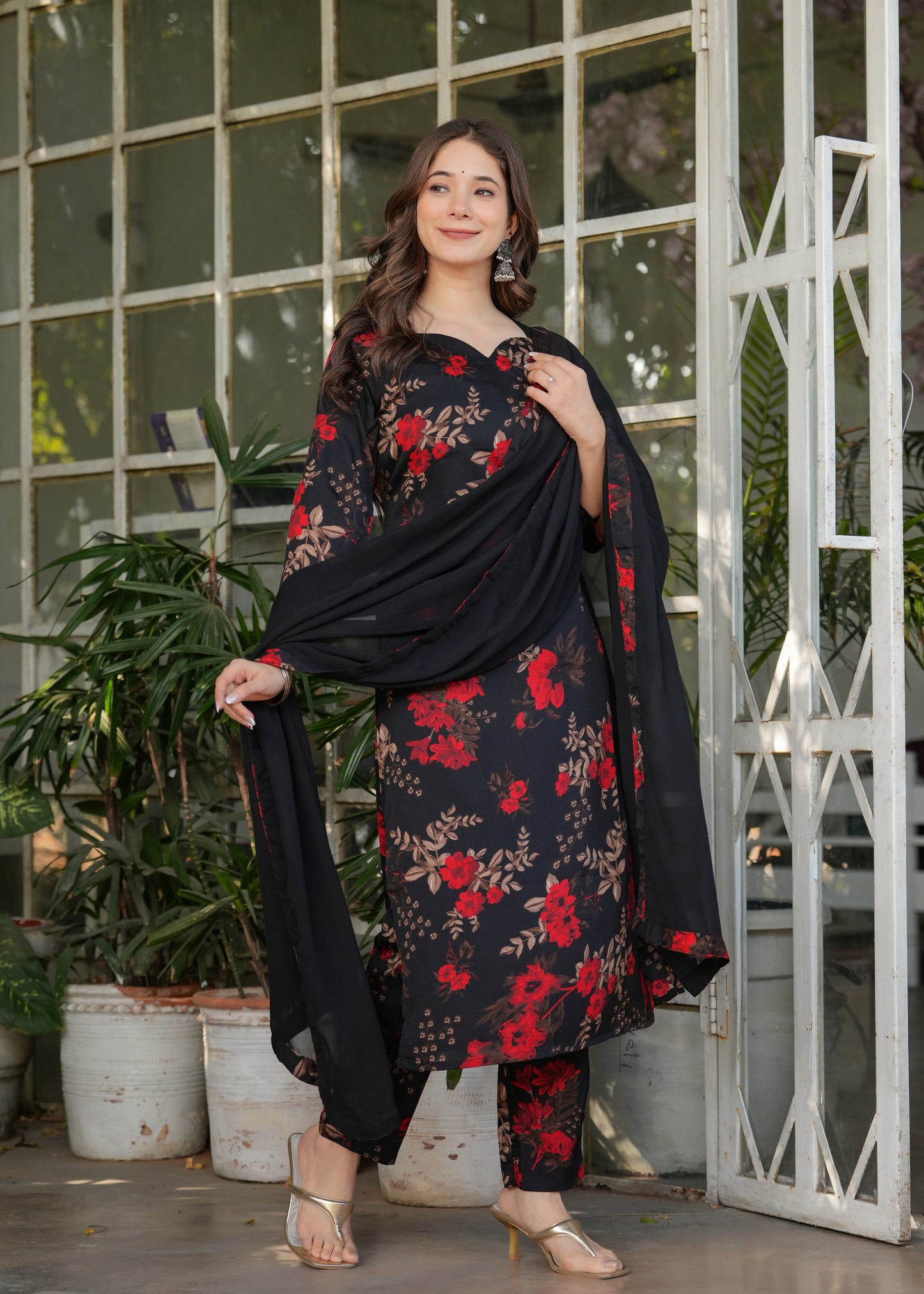 Black with Red Heritage Kurta Set