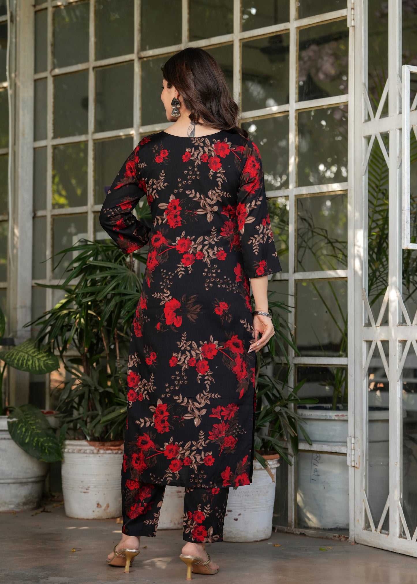 Black with Red Heritage Kurta Set