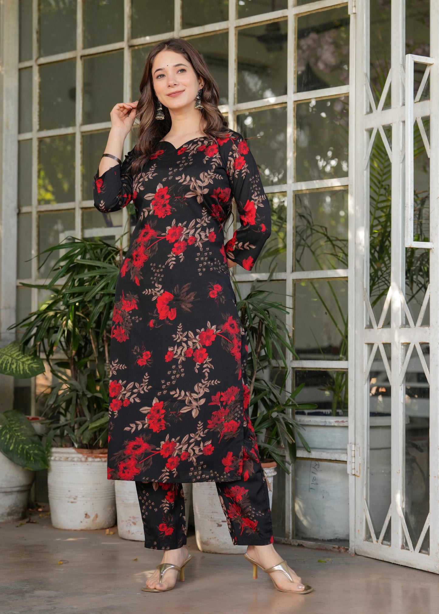 Black with Red Heritage Kurta Set