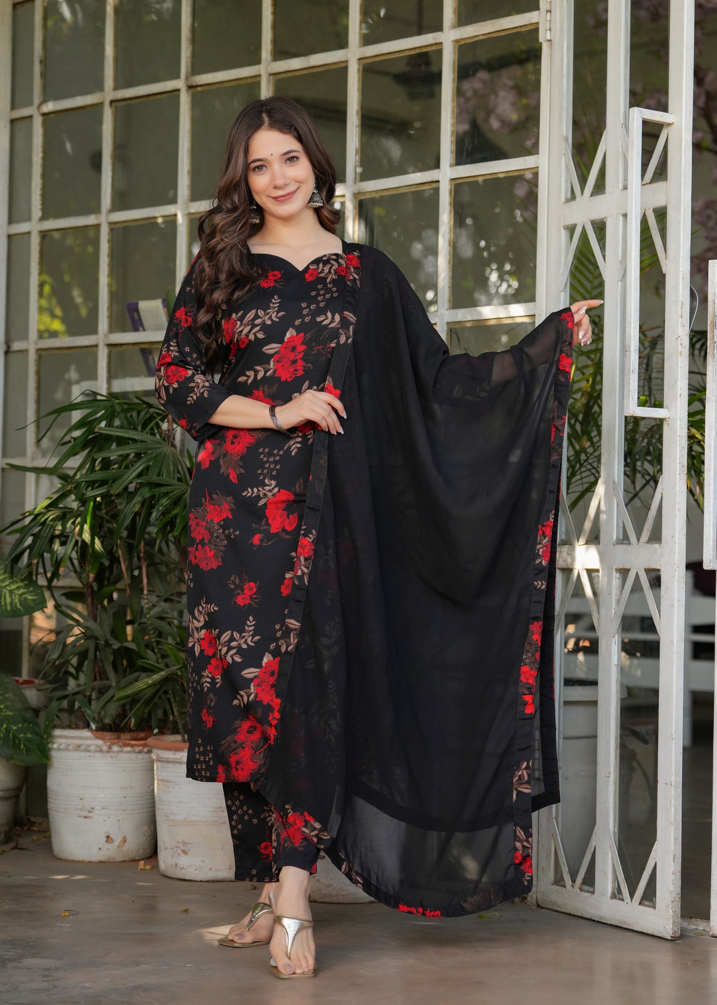 Black with Red Heritage Kurta Set