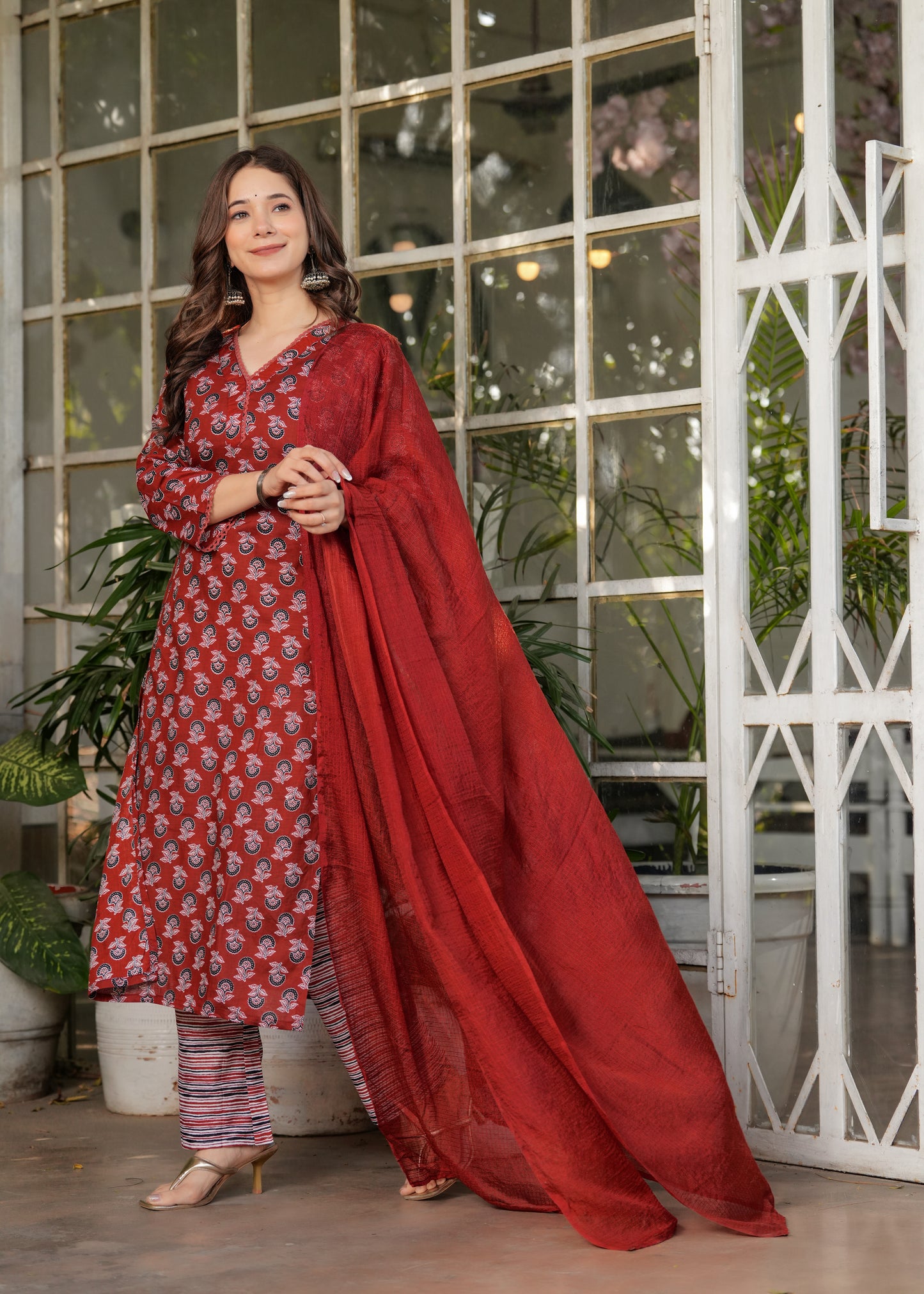 Red with Navy Radiant Kurta Set
