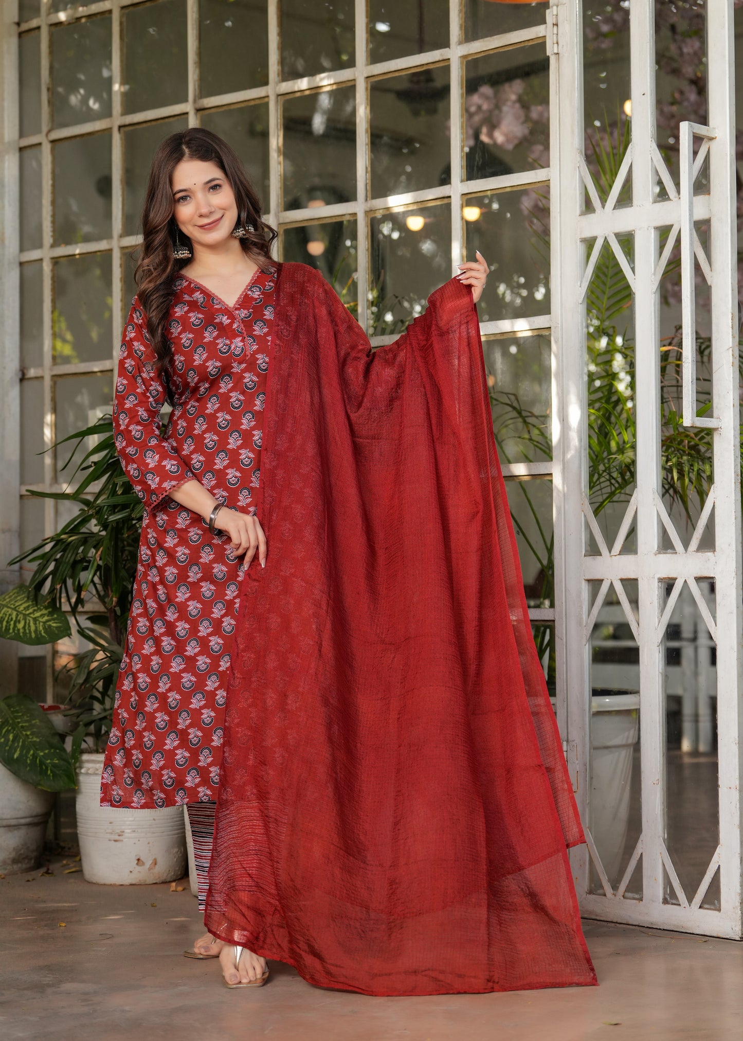 Red with Navy Radiant Kurta Set