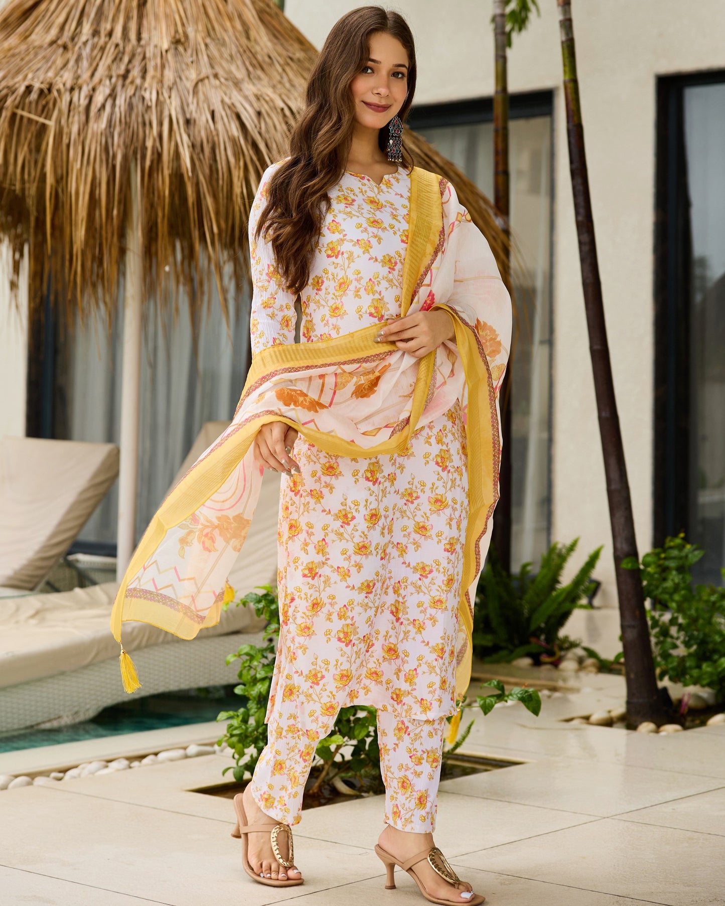 Phulwari White and Yellow Ditsy Floral Print Kurta Set