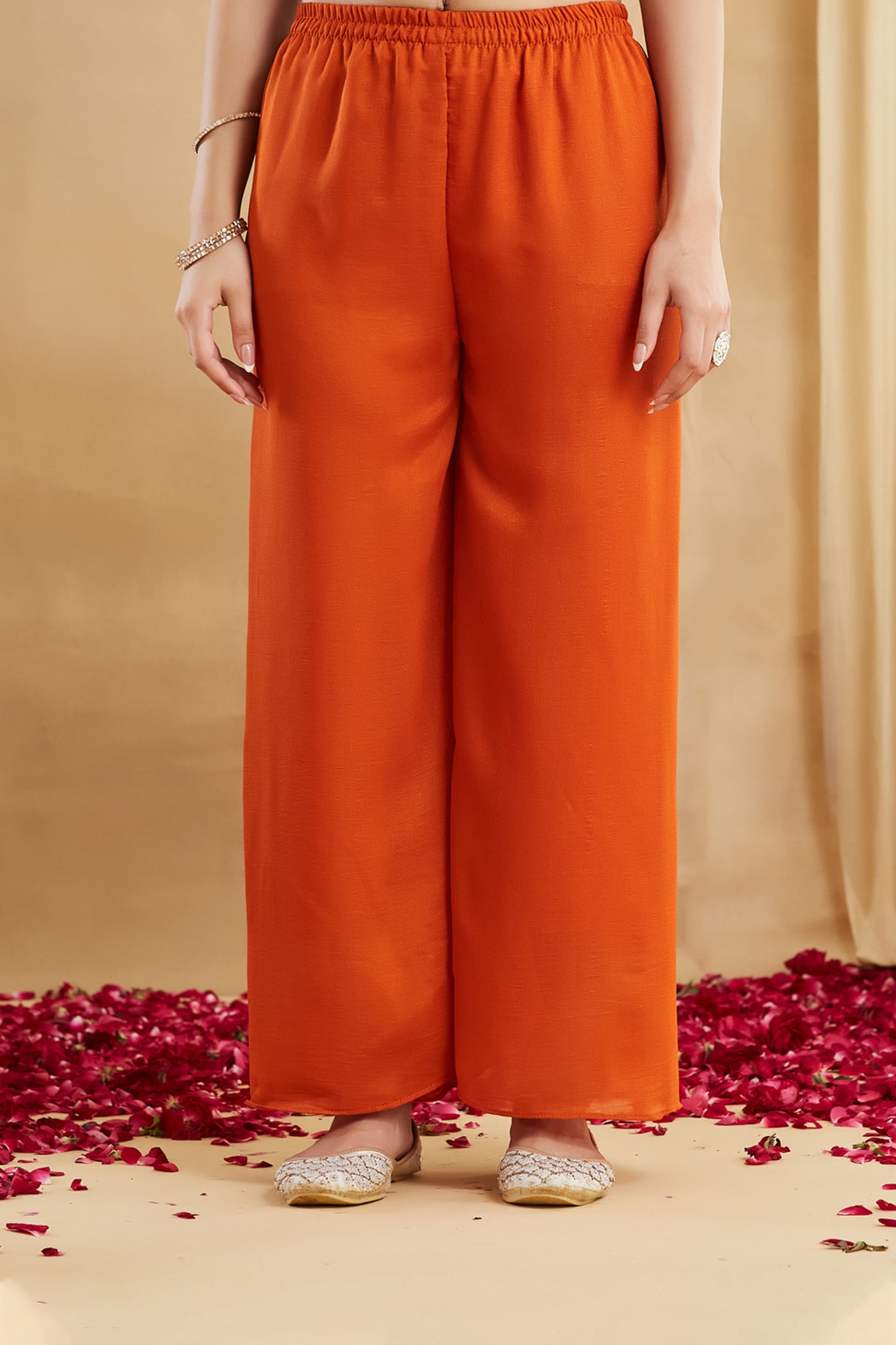 Kanaklata Orange Vichitra Silk Embroidered Kurta Set