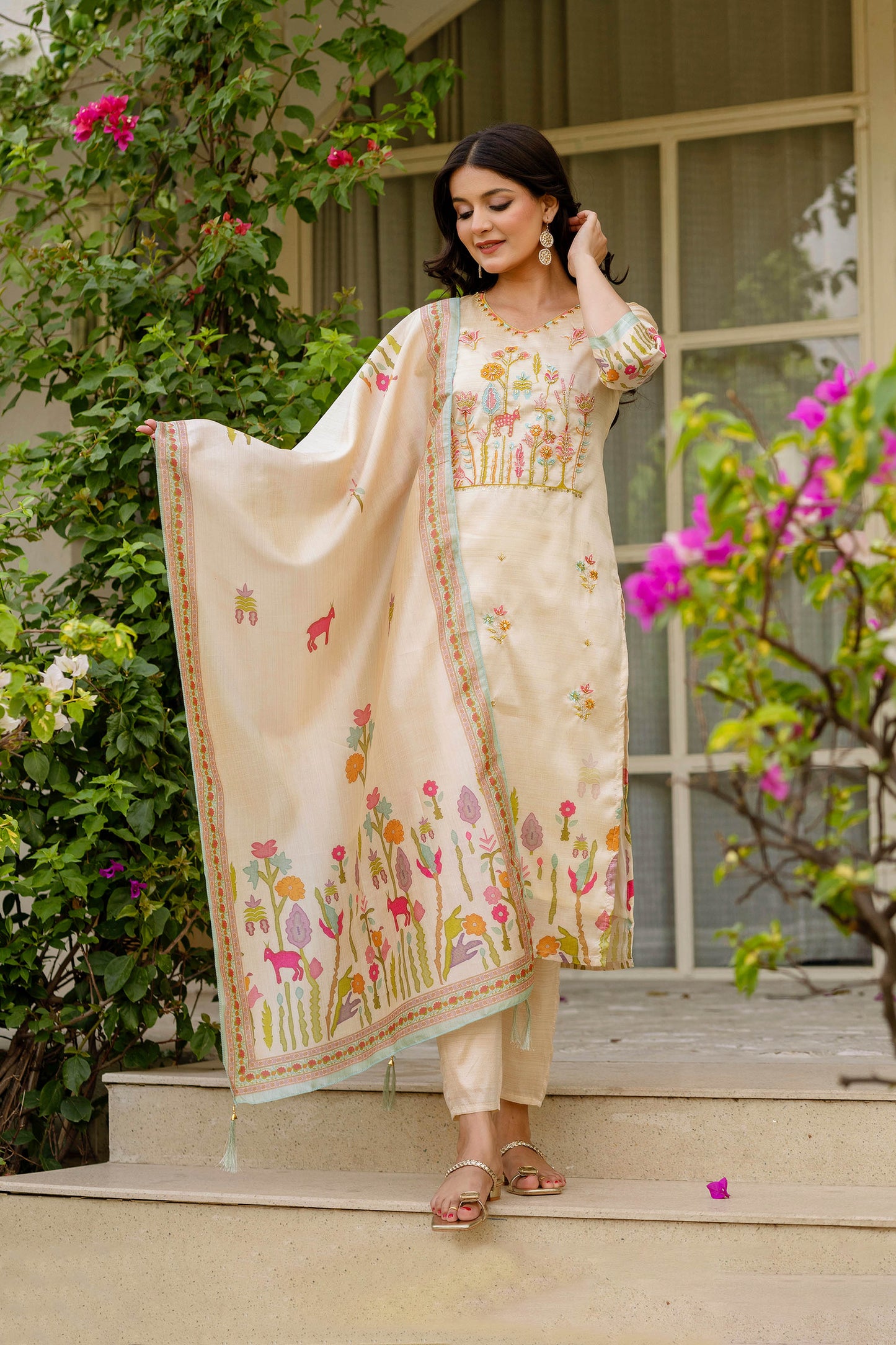 Lalita Butter Yellow Viscose Assam Silk Embroidered Kurta Set