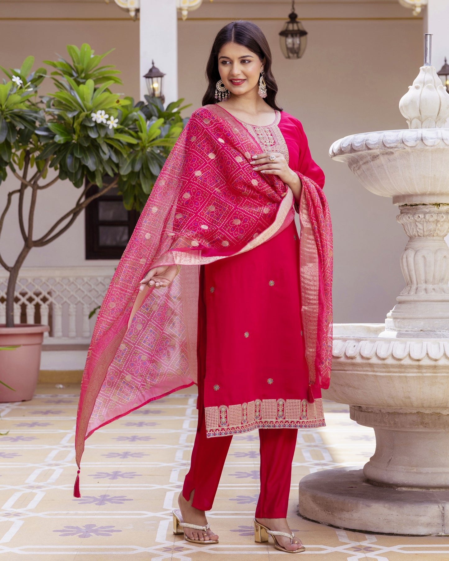 Gulabo Rani Pink Gold Zari and Resham Embroidered Kurta Set