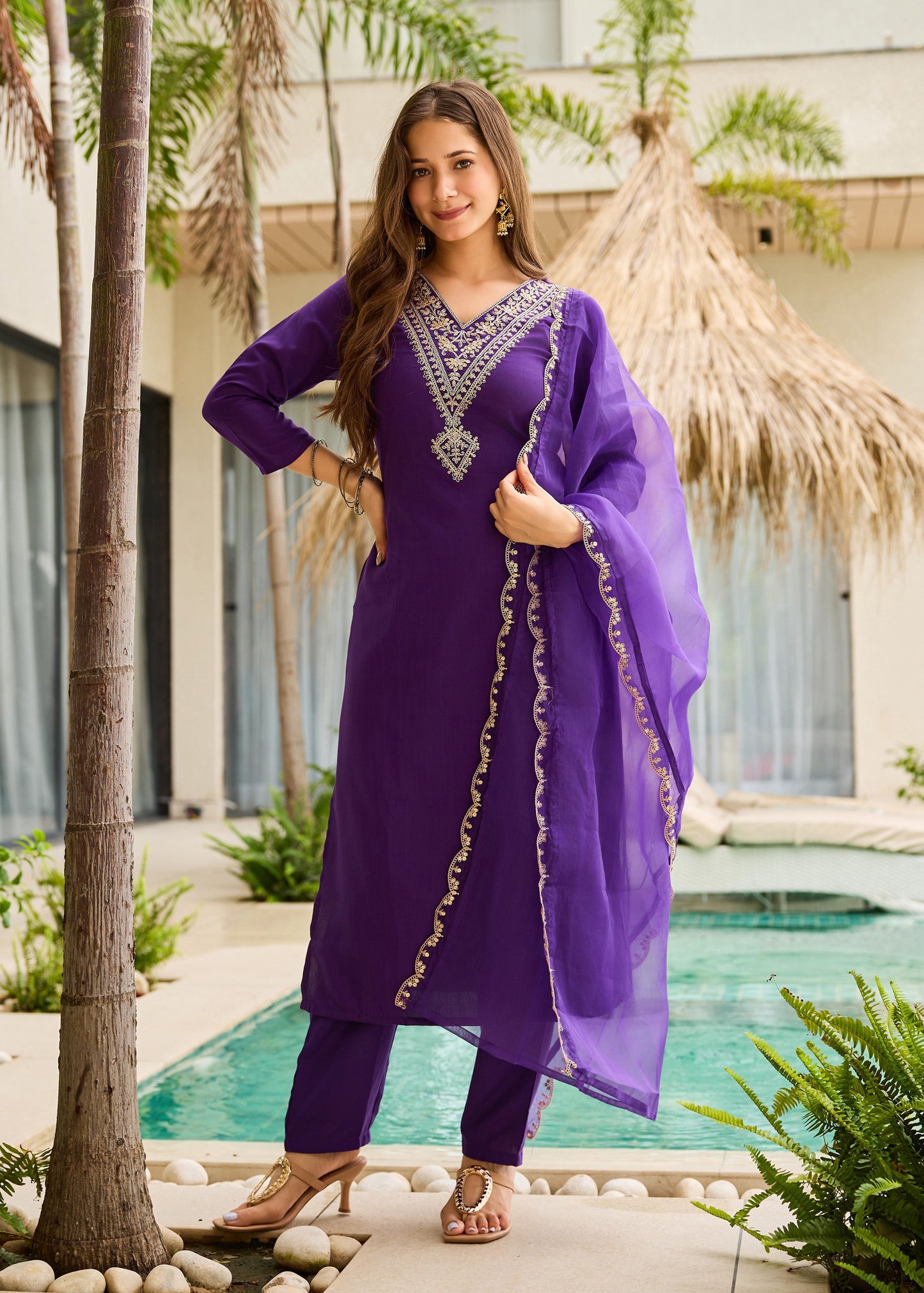 Royal Purple Embroidered Kurta Set