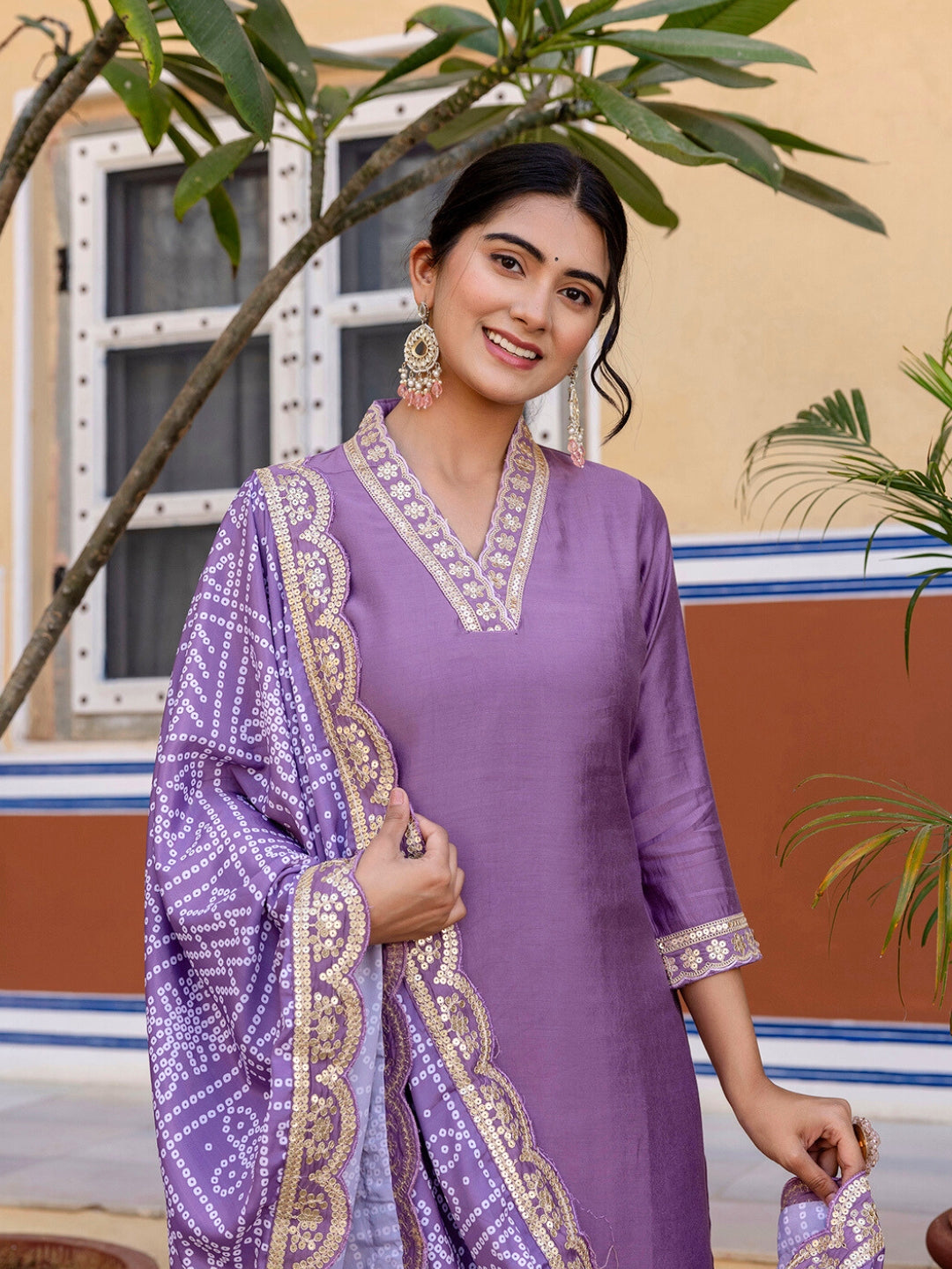 LAVENDER VISCOSE SILK EMBROIDERED SET