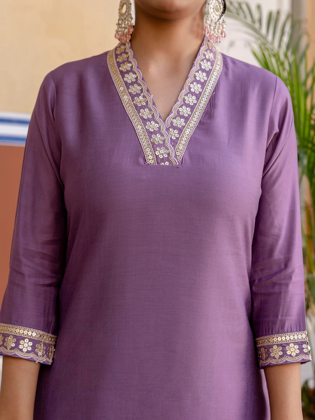 LAVENDER VISCOSE SILK EMBROIDERED SET