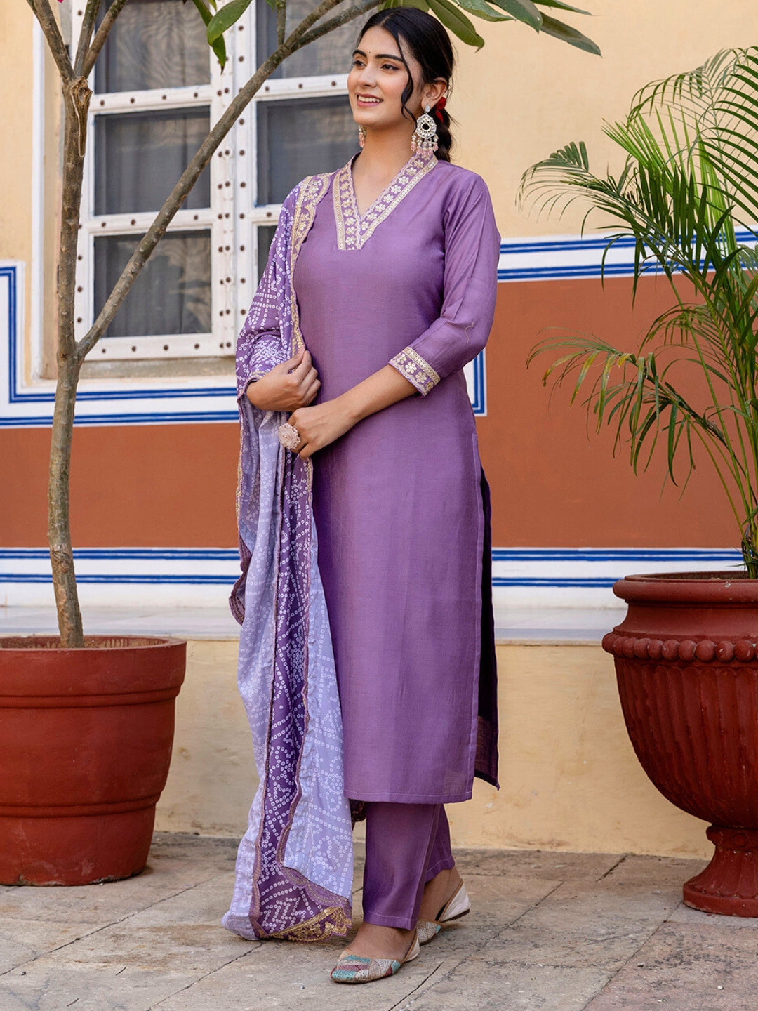 LAVENDER VISCOSE SILK EMBROIDERED SET