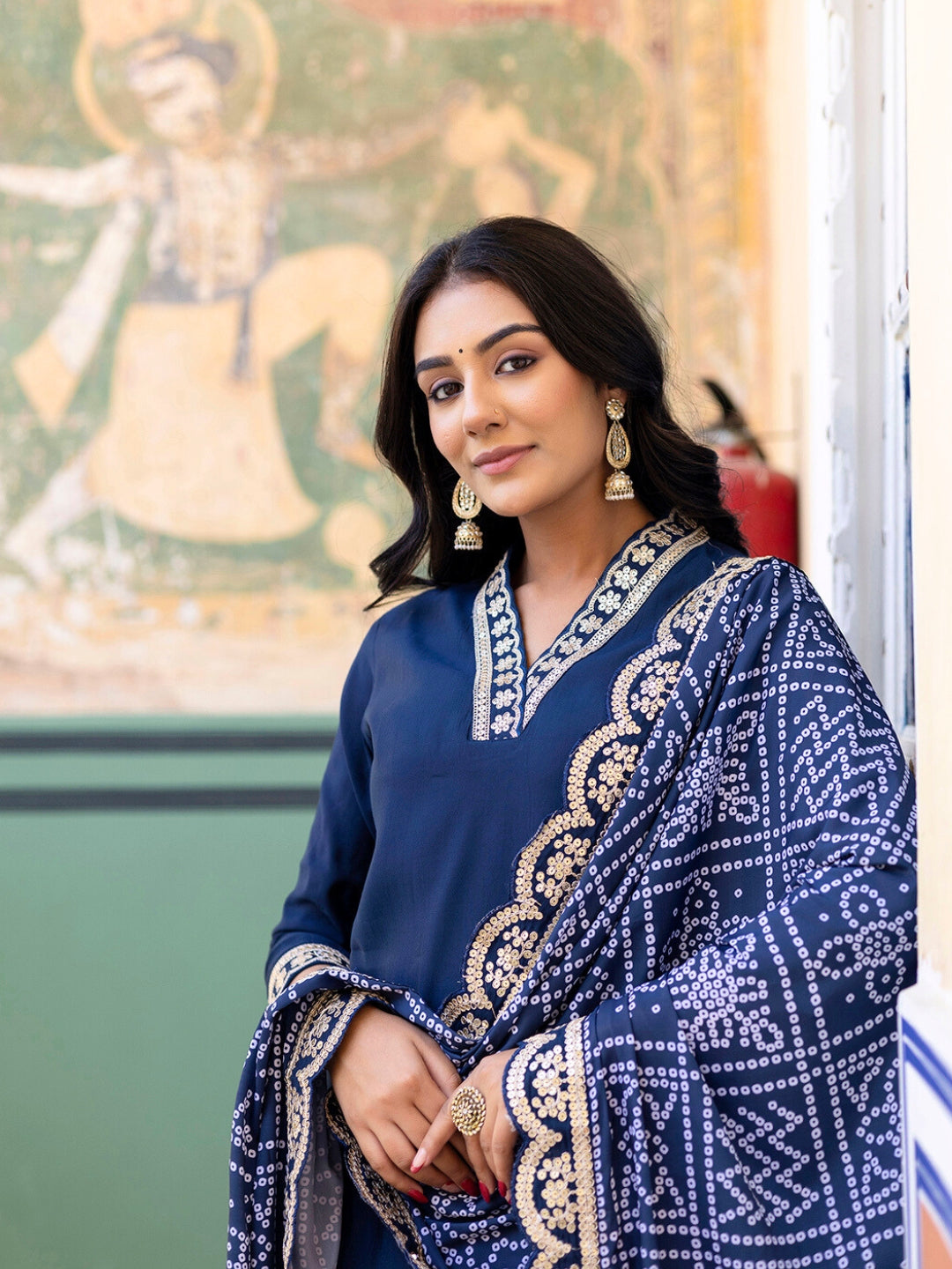 PETROL VISCOSE SILK EMBROIDERED SET