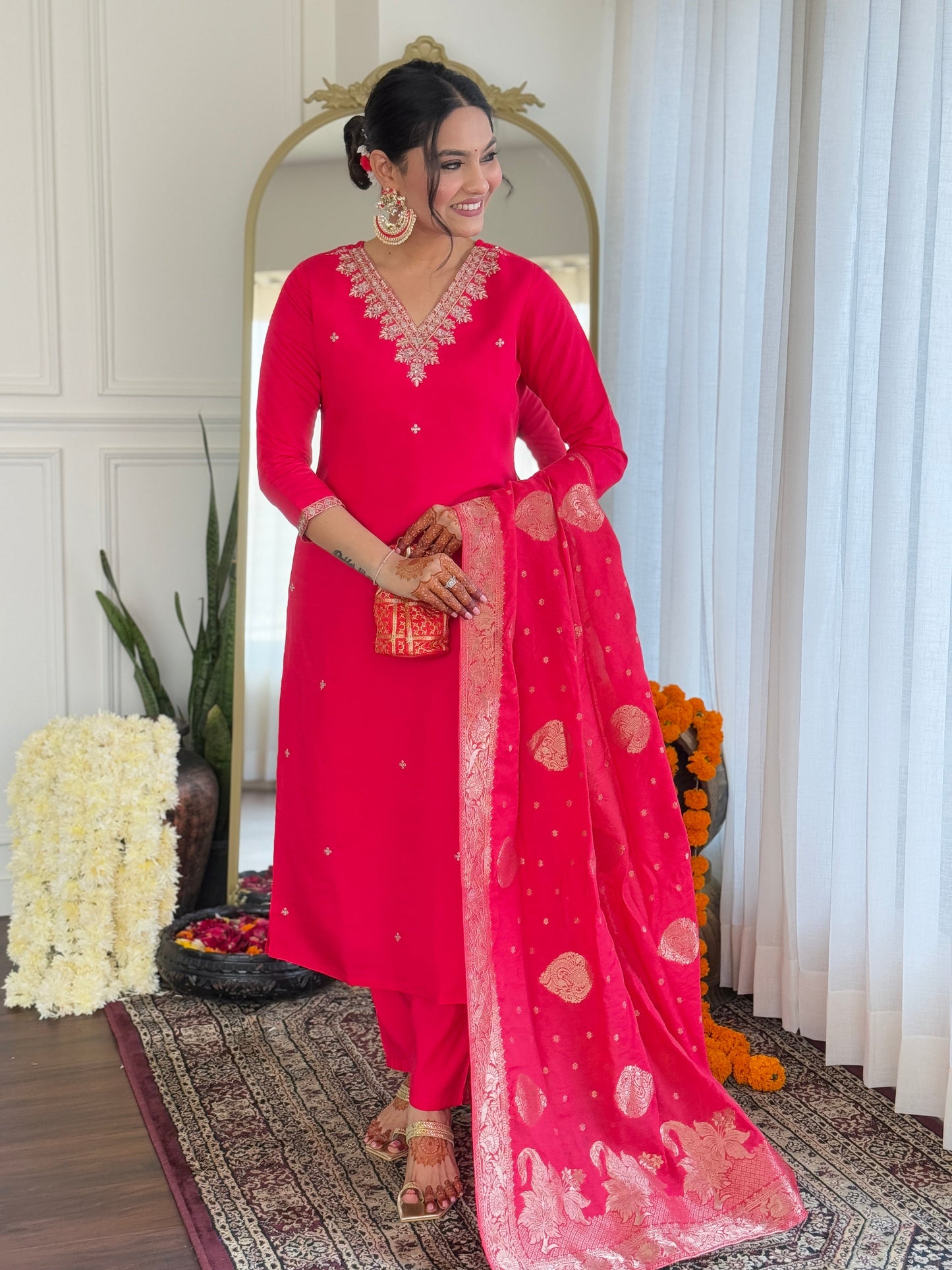 RANI VISCOSE EMBROIDERED KURTA DUPATTA PANT SET