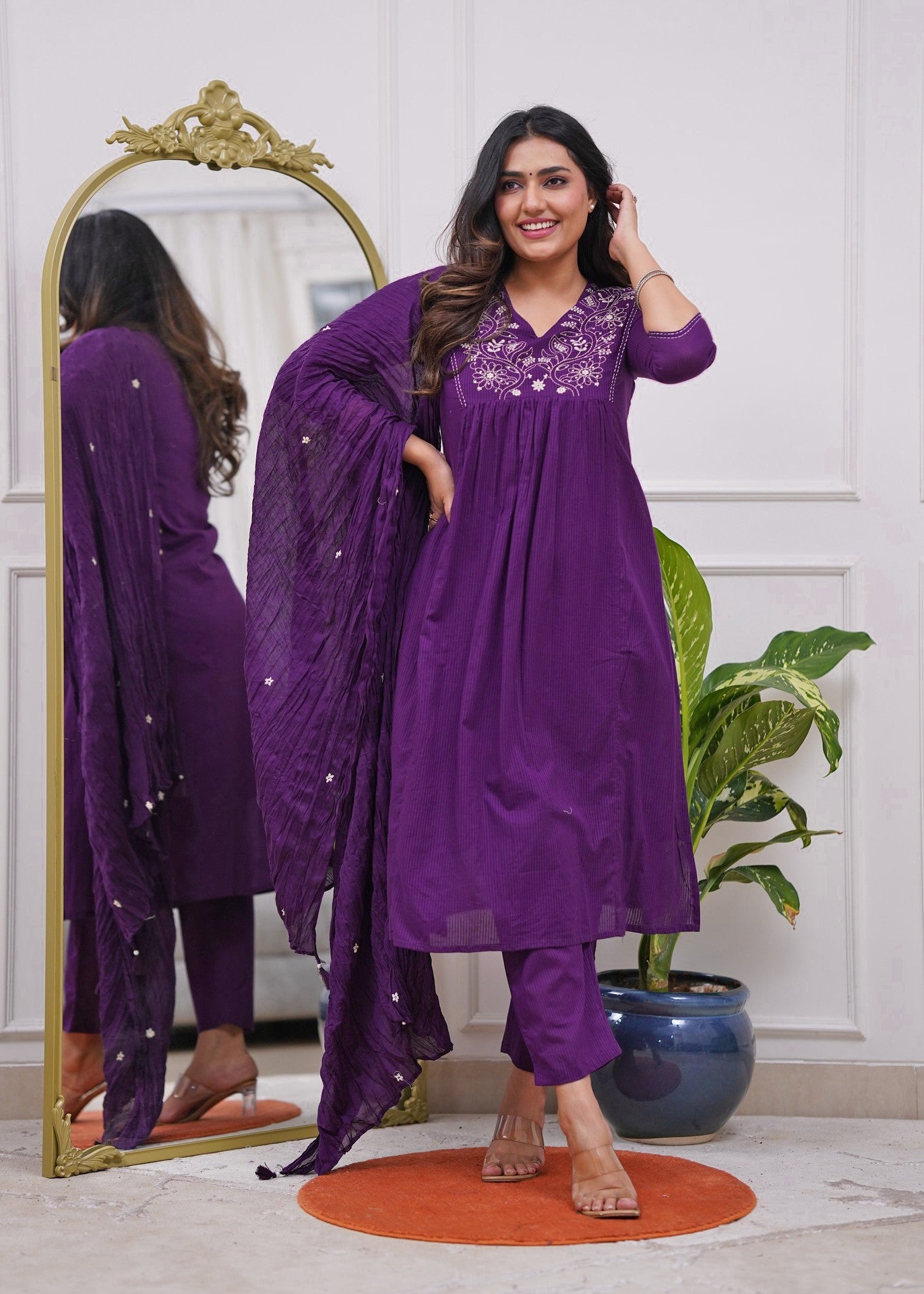 Deep Purple Embroidered Kurta Set