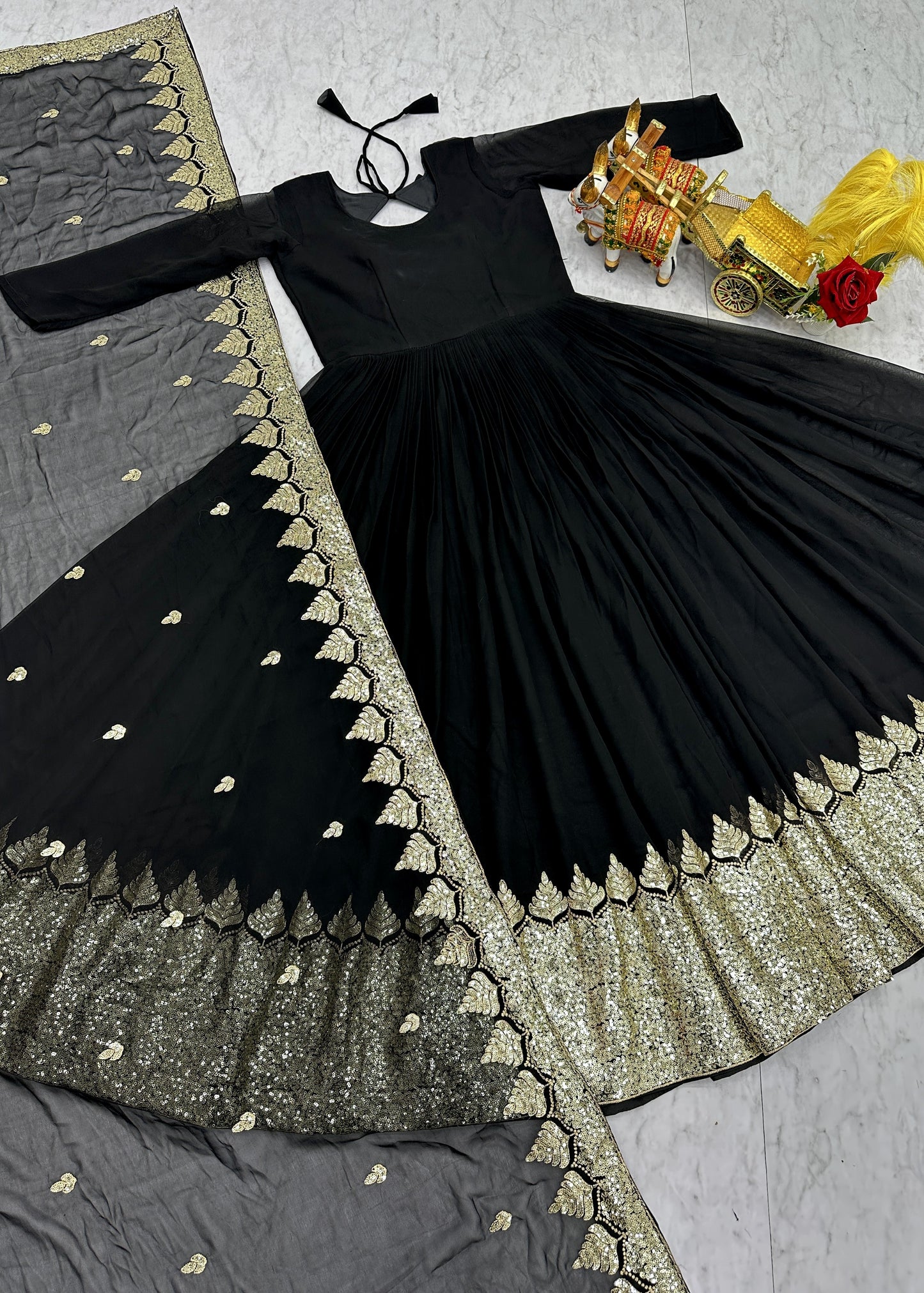 Black and Gold Embroidered Anarkali Gown