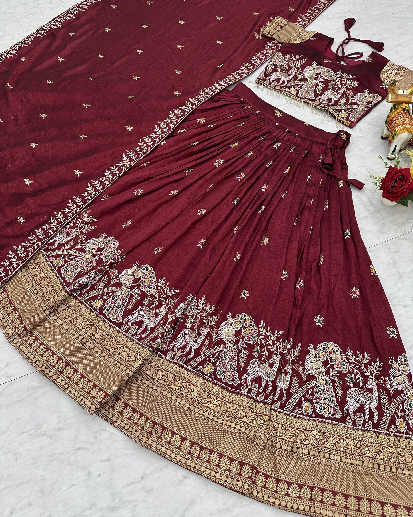 Royal Heritage Maroon Lehenga Set