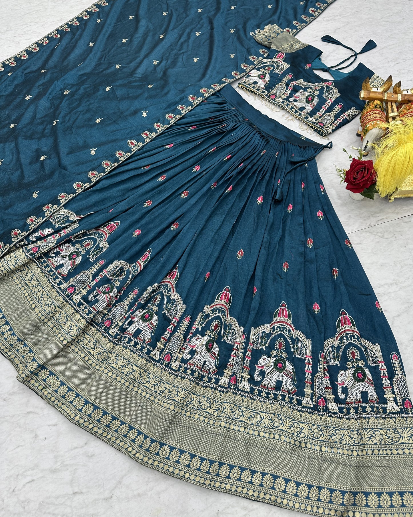 Royal Heritage Teal Temple Lehenga Set