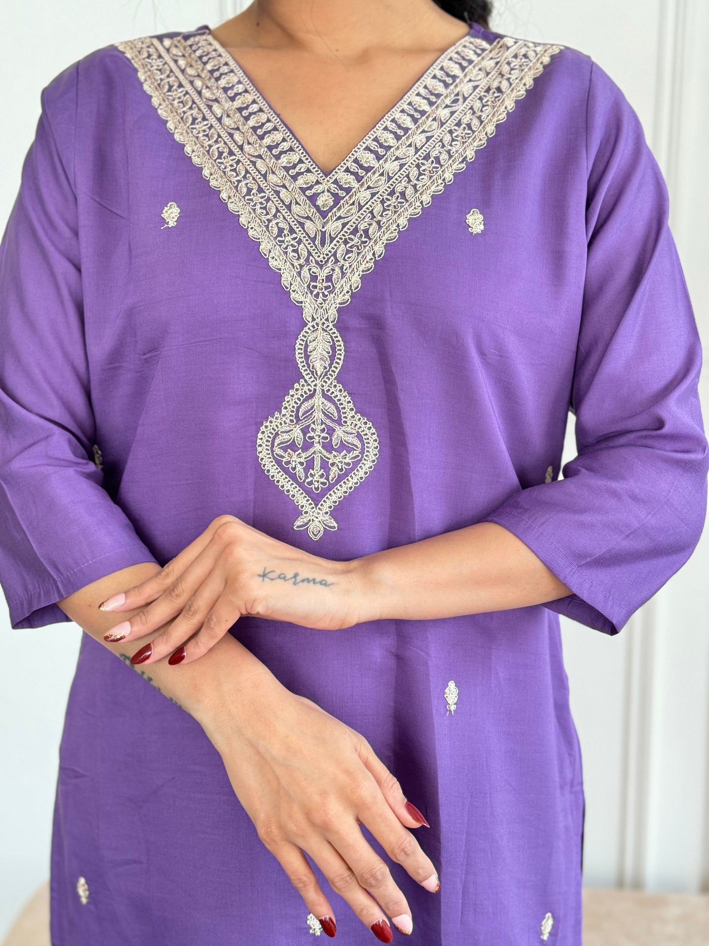 LAVENDER COTTON KURTA PANT DUPATTA COMBO