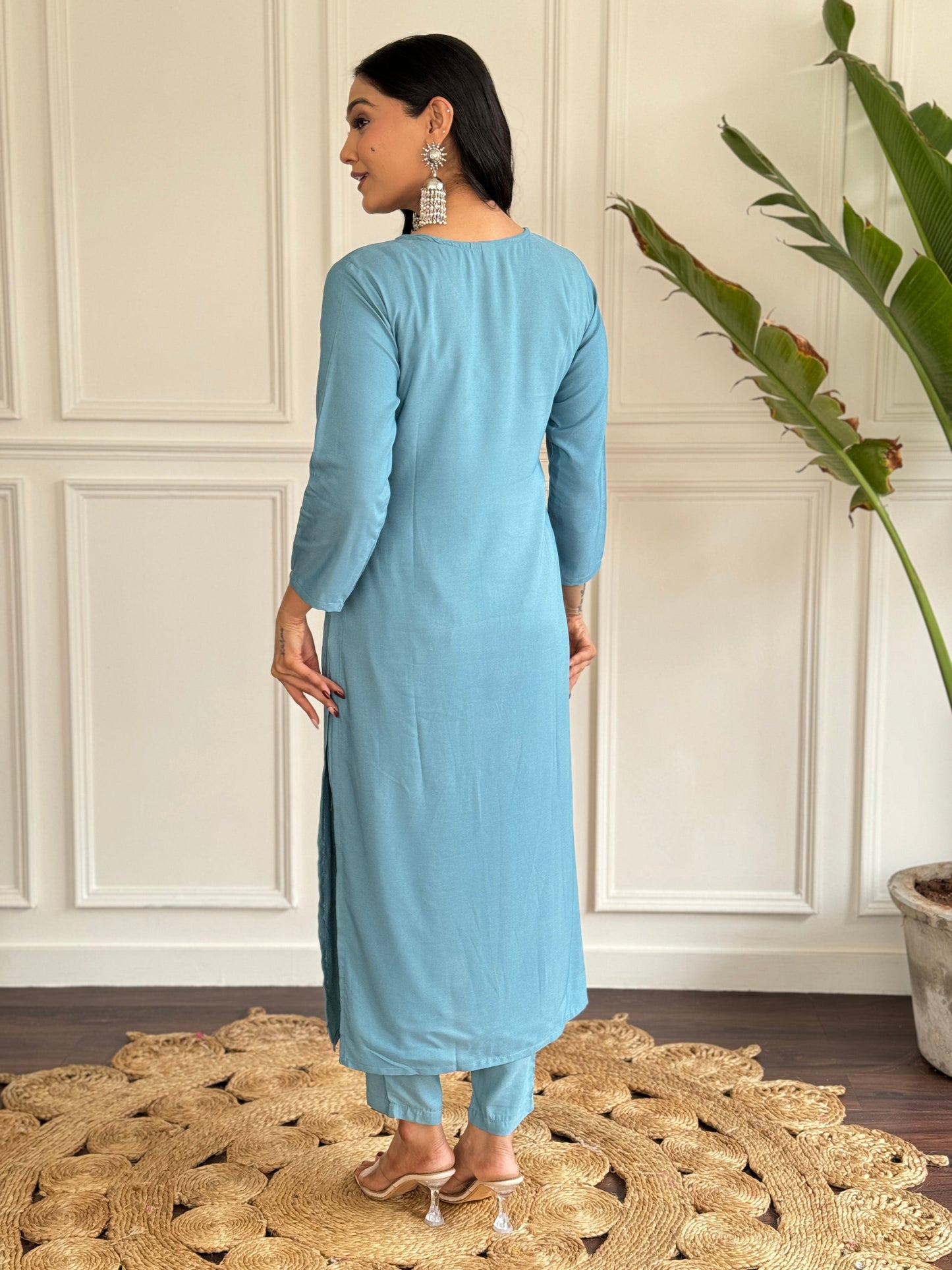 SKY BLUE KURTA PANT DUPATTA SET FOR WORK