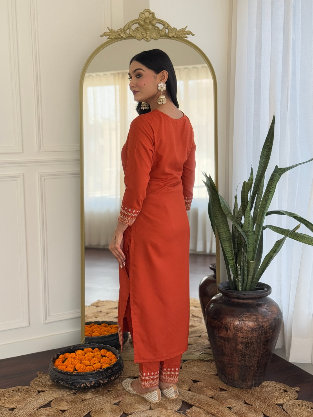 ORANGE STRAIGHT KURTA SET FOR EVERYDAY USE