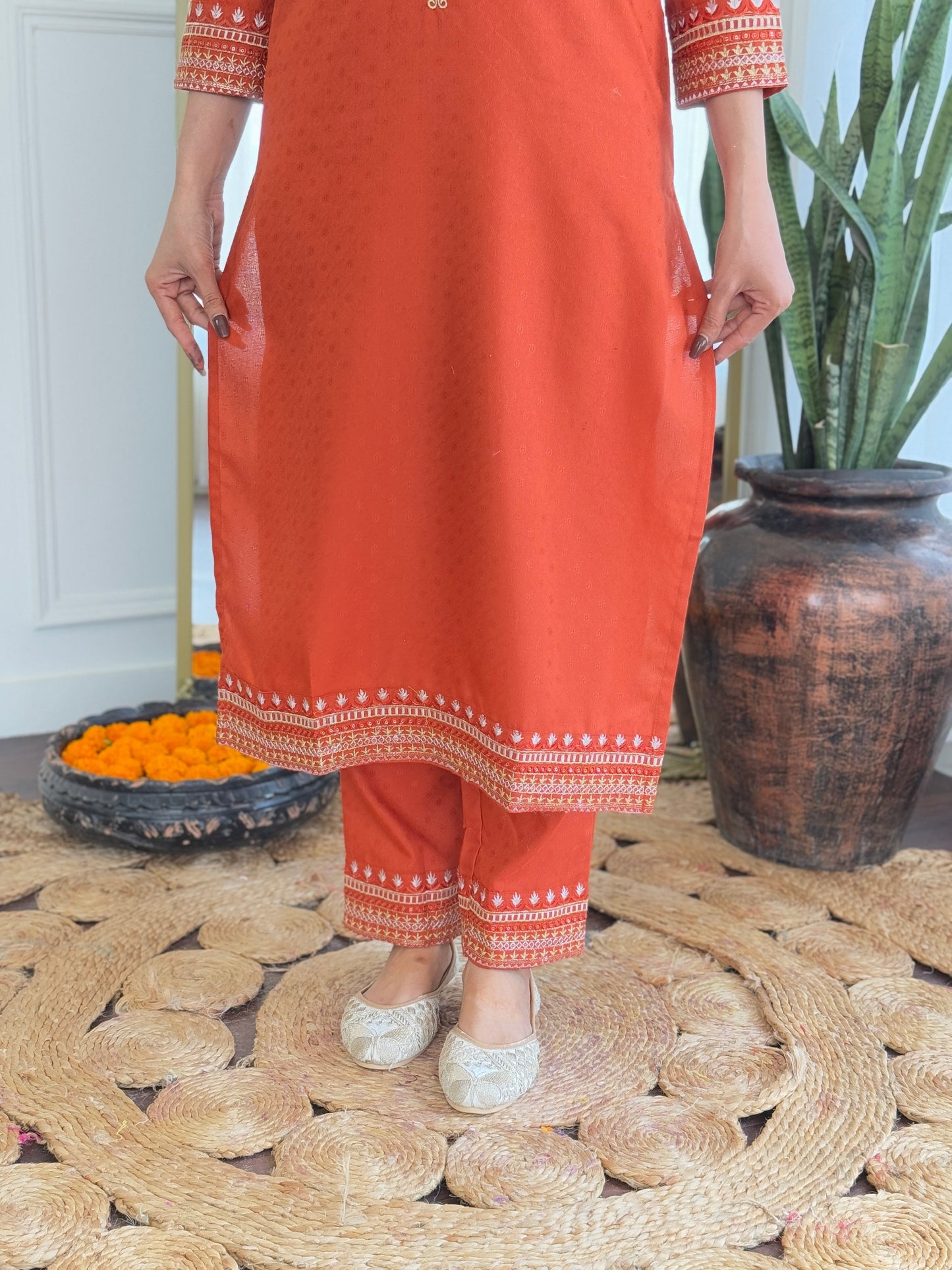 ORANGE STRAIGHT KURTA SET FOR EVERYDAY USE